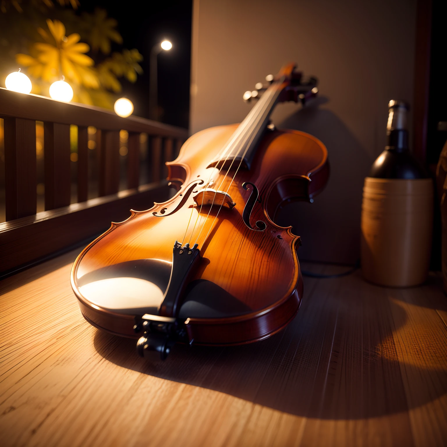 Foto realista de violino real em uma noite com lua foto natural realista