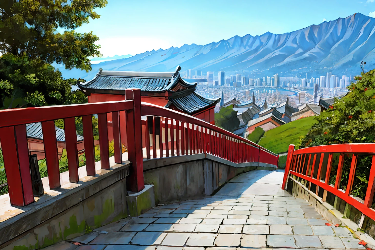 (best quality), girl,oriental detailed background, cityscape,