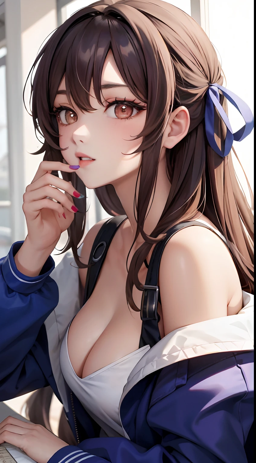 tmasterpiece,Best quality at best,highers,1girll,beauitful face,face_Focus,(Large breasts),(NSFW)
