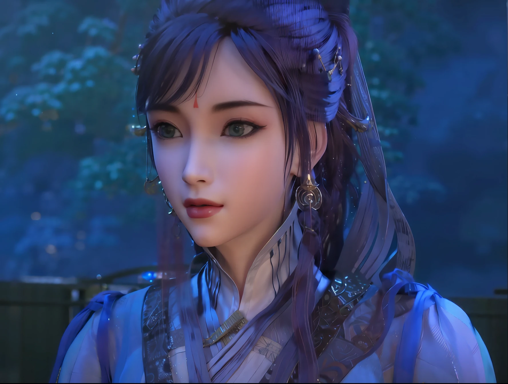 a close up of a woman with long hair wearing a blue dress, inspired by Li Mei-shu, inspired by Lü Ji, Inspired by Qiu Ying, Rendu portrait 8k, Inspired by Lan Ying, Yun Ling, inspired by Hua Yan, portrait of chun li, inspired by Chen Lu, inspired by Ju Lian, Inspired by Ai Xuan