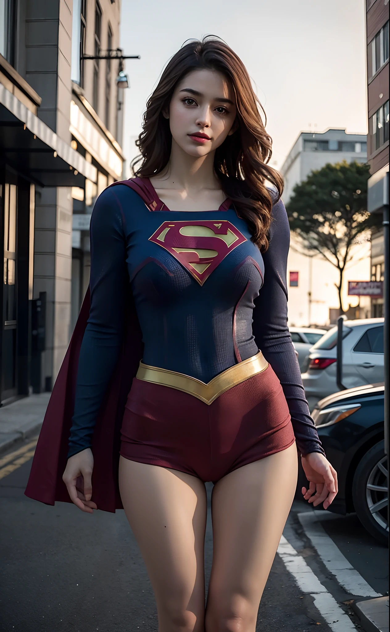 half-length,1girl,(Perfect figure,be tall and slim),solo,standing,(outdoor:1),sky,Focus on the face,Beautiful face,Detailed delicate young face,supergirl, (Super girl suit:1.5),Jumpsuit,(huge fake breasts:1.3),thigh gap,camel toe, thigh gap,
realistic style,vivid picture,masterpiece, (best quality:1.2),ultra-detailed,realistic,High definition,High quality,Cinematic Light,Ray tracing,ultra high res,UHD,(photorealistic:1.5),intricate details,detailed texture,finely detailed,High quality shadow