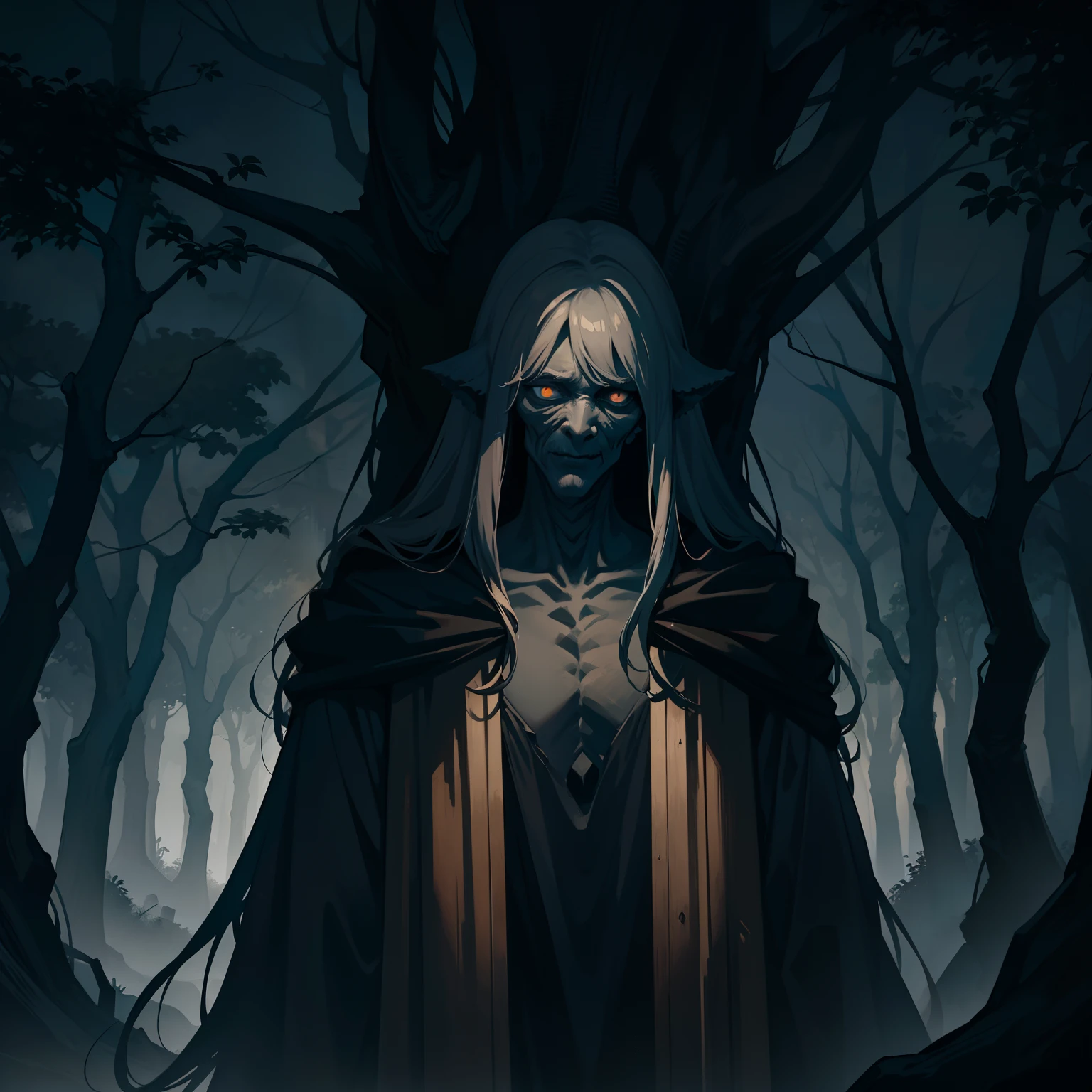 monster, Tree Monster, Tall stature, Resemblance to a person, human face, human anatomy, Dark background tones, dull tones, Gray tones, Location: Medieval City, on two legs, Top Quality, tmasterpiece,
