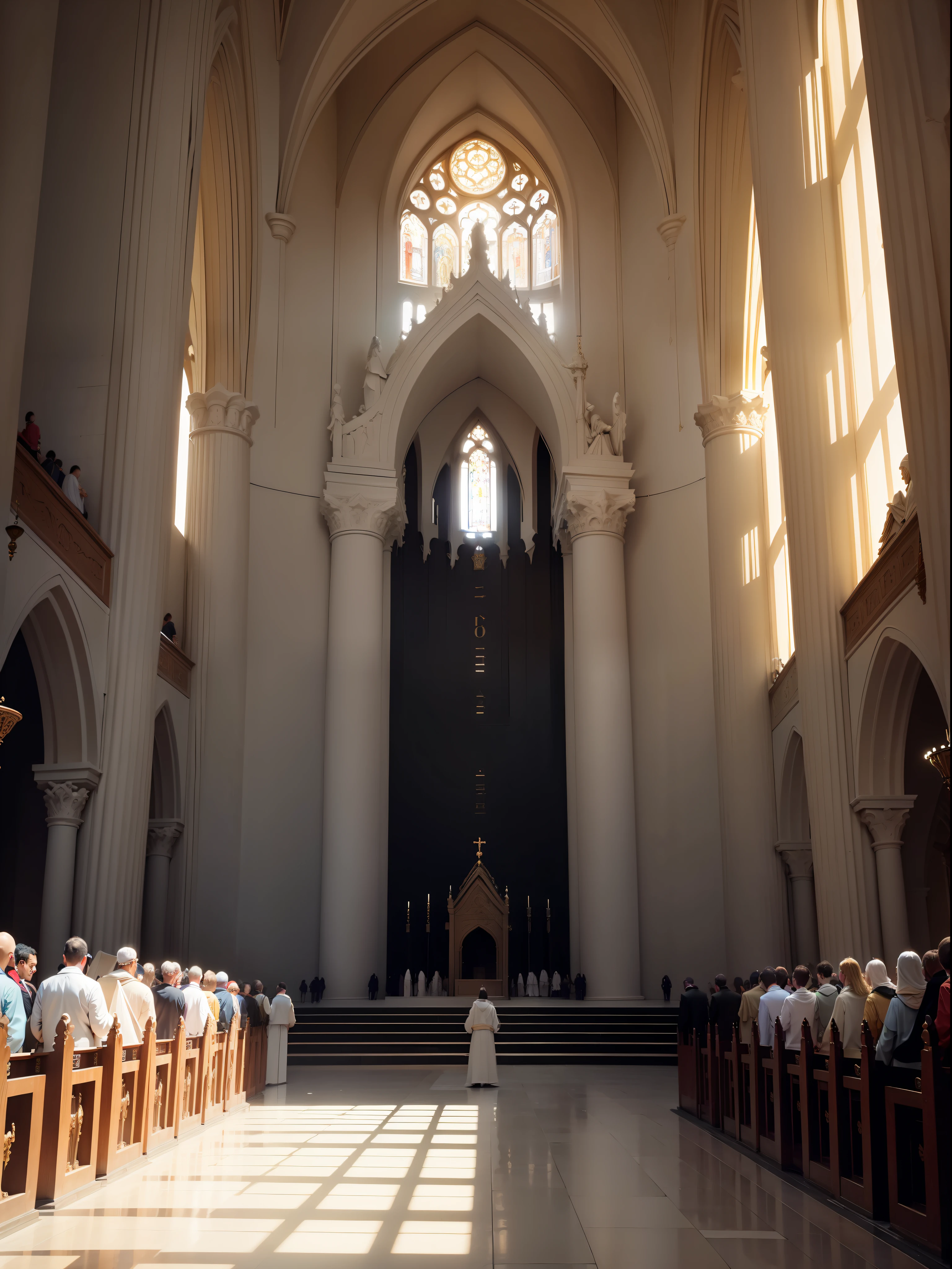 Interior of the sacred and solemn shrine, Crowds of angels,Light and darkness, immensity