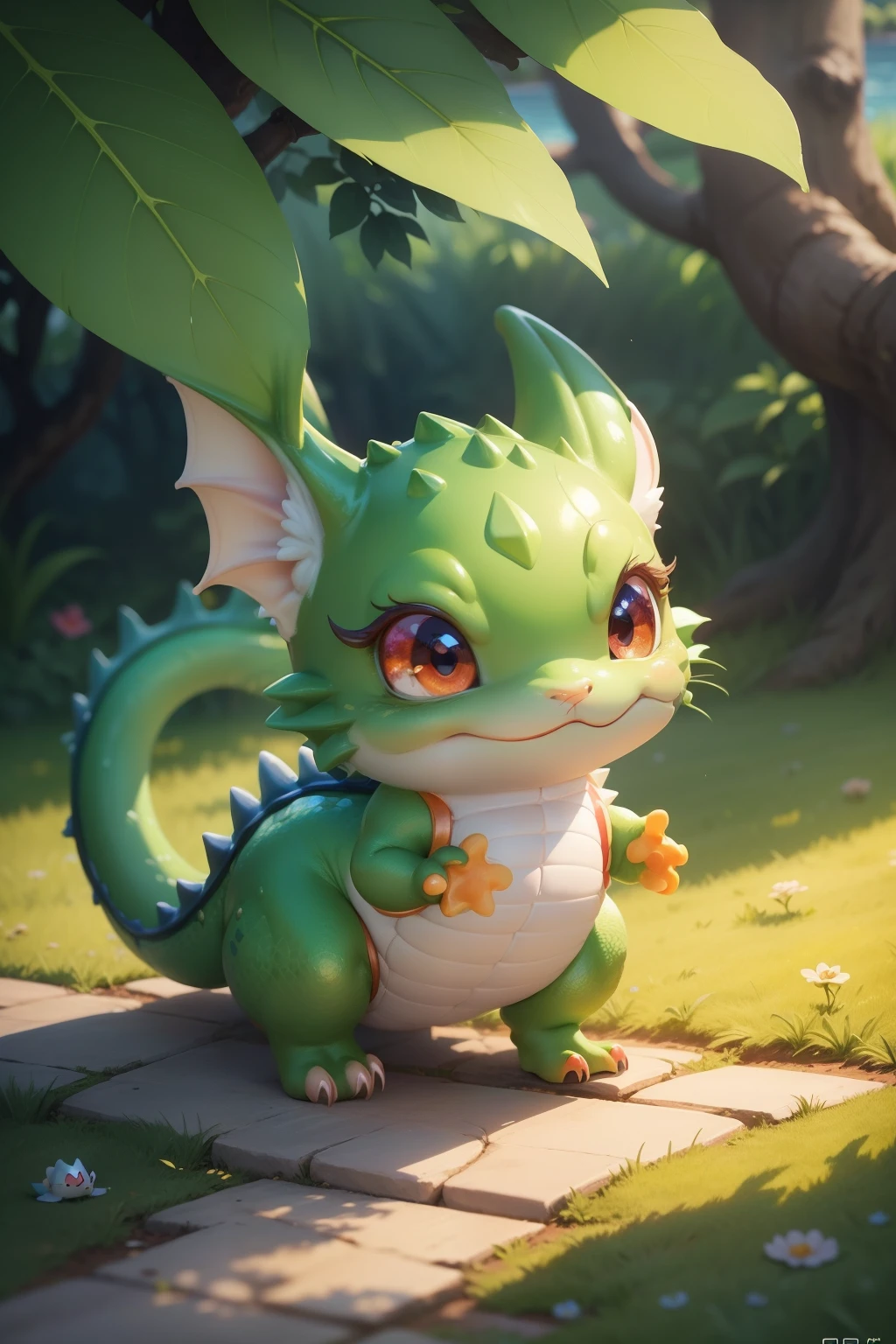 On the grass by the lake,A cute little dragon frolicks,Running happily。and the sun was shining brightly,Reflected on its bright scales,Let the little dragon be filled with joy。It has big eyes,Hefty Smile,It exudes great charm。Every detail has been meticulously crafted,Its soft and plump body,The brilliant colors bring endless joy to the viewer。This is a wallpaper that shows the cutest image of the little dragon。A true work of art created by top artists。While you stare at it,You will be captivated by its endless cuteness,It's like entering a world full of fantasy fairy tales。