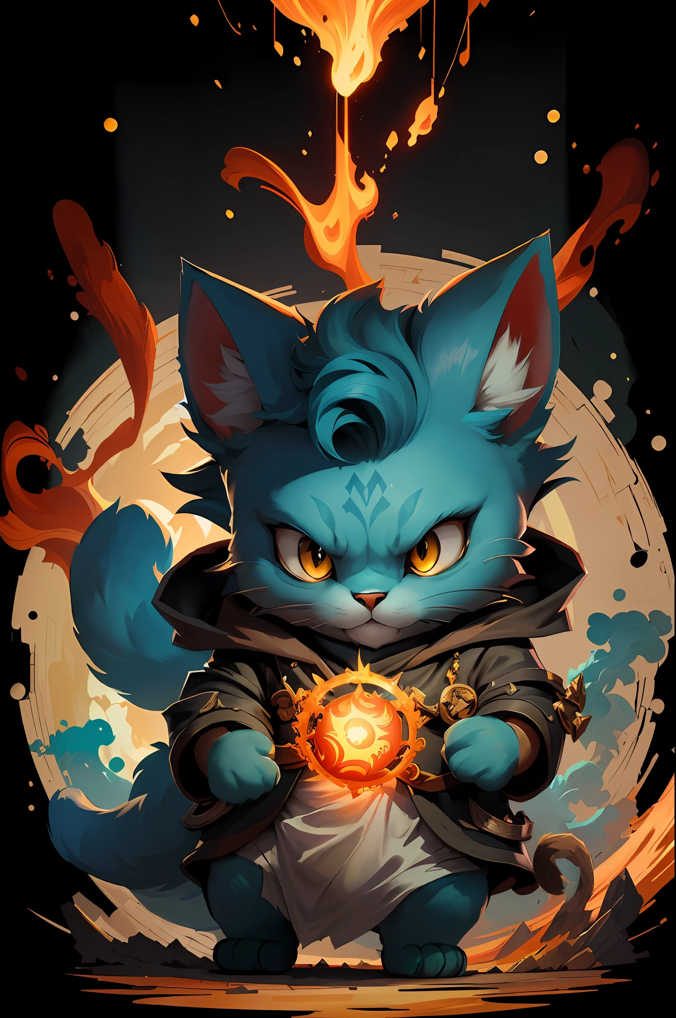 Illustration of a cat with a glowing orb on its paws, furry fantasy art, full art illustration, Arte completo, fantasy card game art, magic the gathering art style, Estilo de arte arcano, pintado en el estilo arcano, dnd arte fantaso, Splash Art oficial, Mago Zorro Oscuro, anthropomorphic cat ninja, league of legends art style, Arte de salpicaduras de personajes