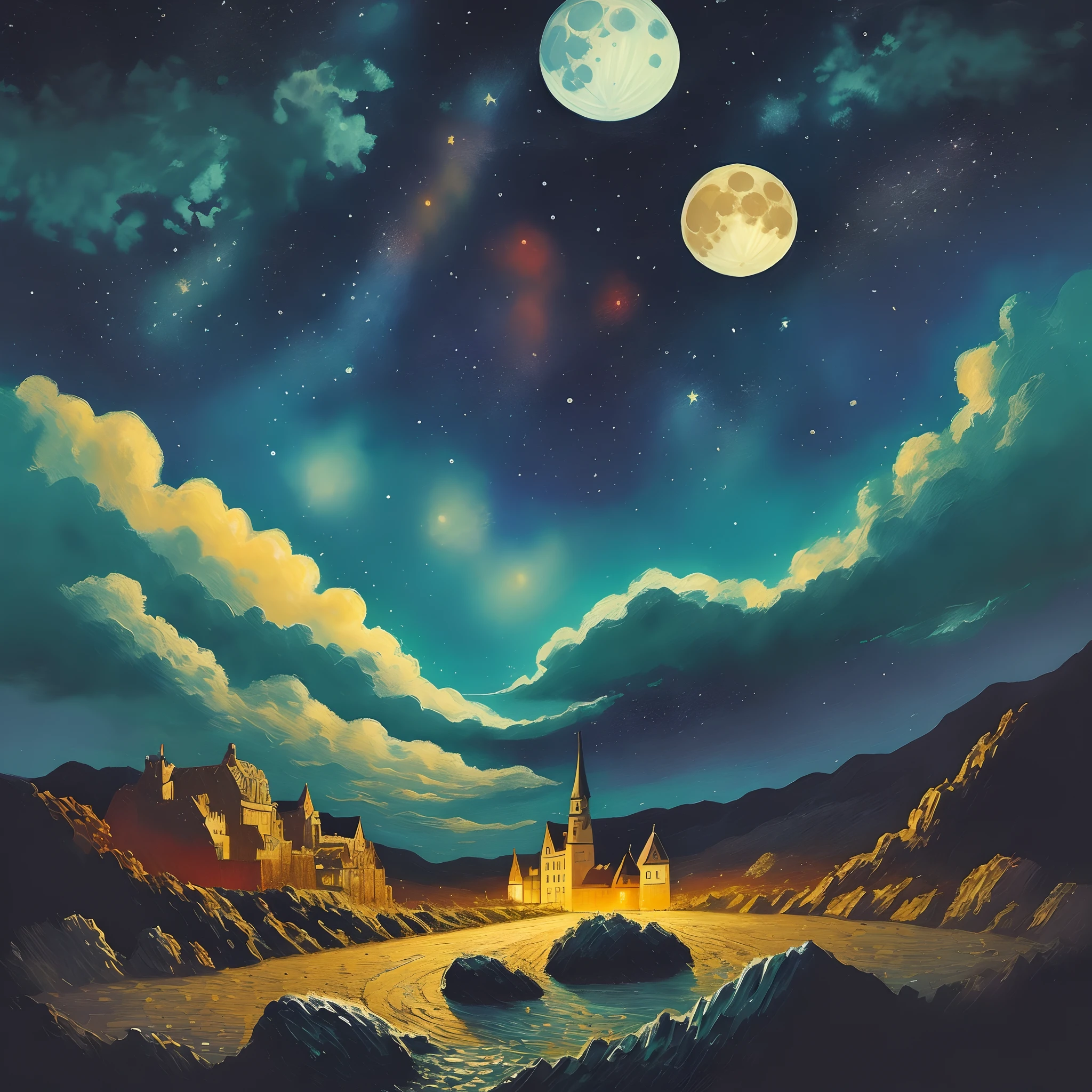 Paint a moon for the lonely night sky（Van Gogh painting style）