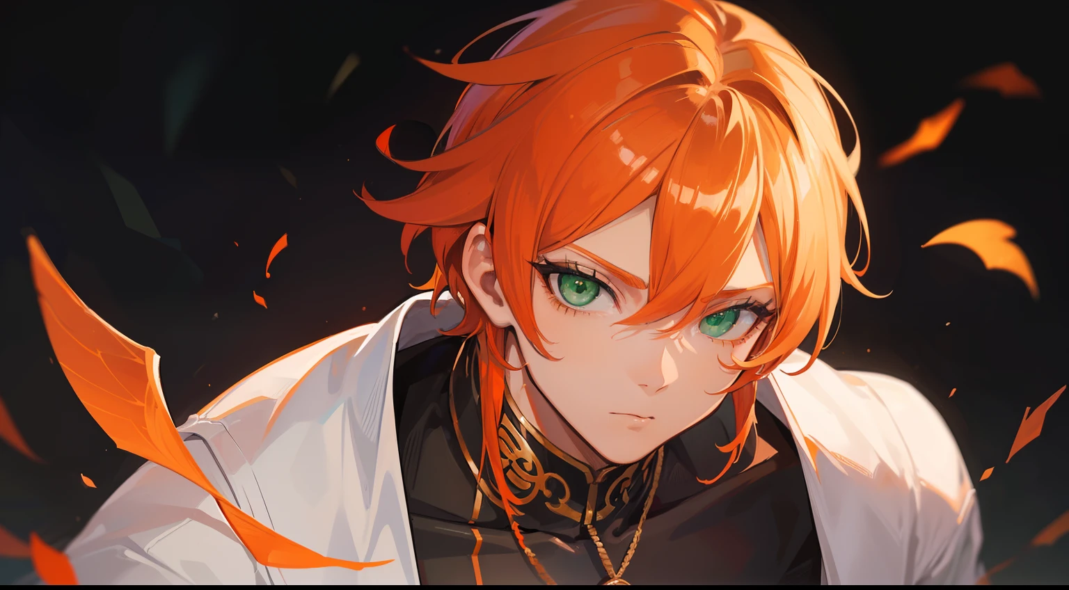 ((((One guy)))),a cool,(((Guy))), (((man))), (((Man's))),(((masutepiece))), (((Beautiful lighting))),(((muscular))),(((man))),),(((Green eyes))),(((Orange hair))), Male face,male eyebrows, Male Eyes, Eyelashes, Medium Hair,Beautiful face, v shaped_eyebrow,White skin,Transparent wings,Chinese_Clothes,(((Black clothes,)))garters_lanyard, See-through,The light of the Buddha shines, holy,