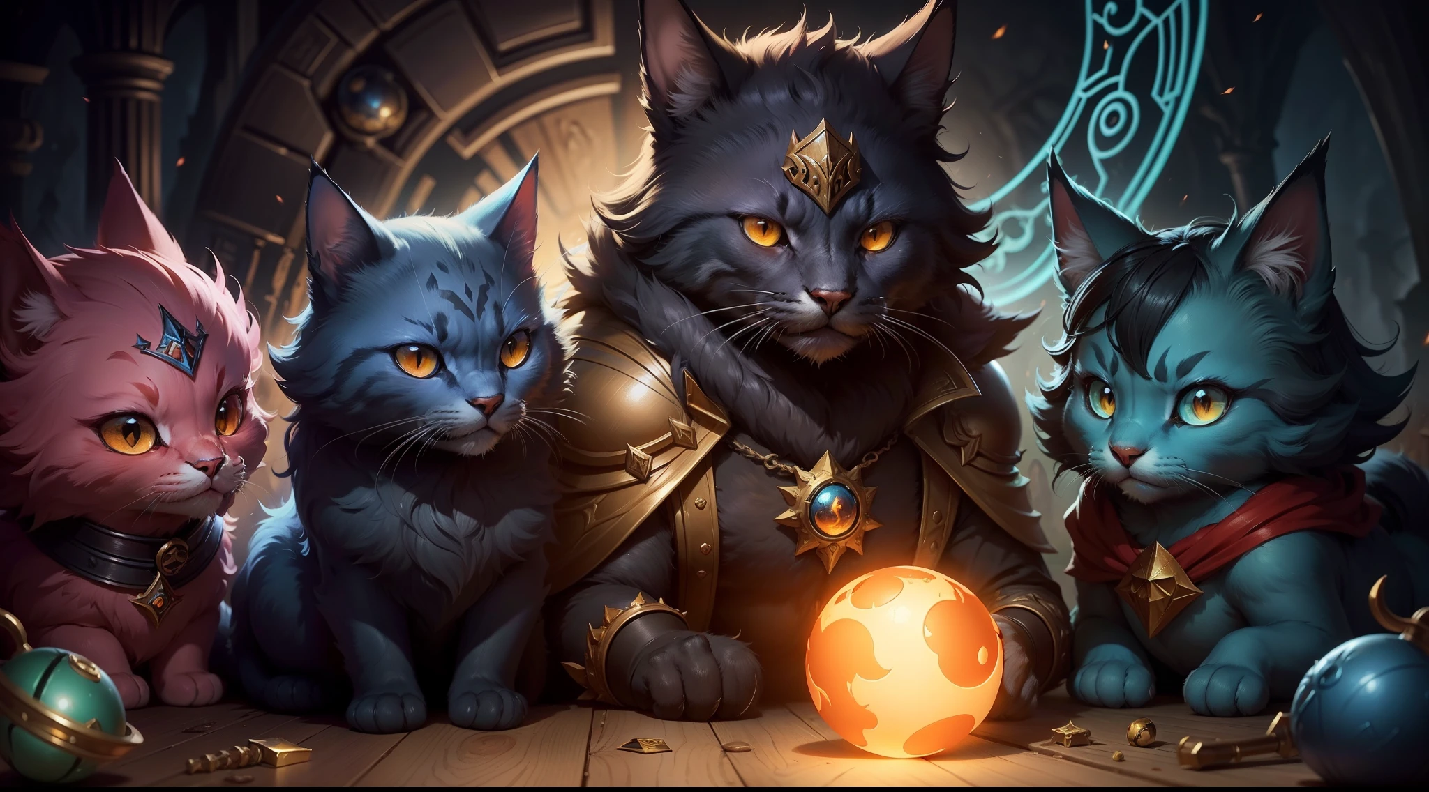 Illustration of a cat with a glowing orb on its paws, furry fantasy art, full art illustration, Arte completo, fantasy card game art, magic the gathering art style, Estilo de arte arcano, pintado en el estilo arcano, dnd arte fantaso, Splash Art oficial, Mago Zorro Oscuro, anthropomorphic cat ninja, league of legends art style, Arte de salpicaduras de personajes