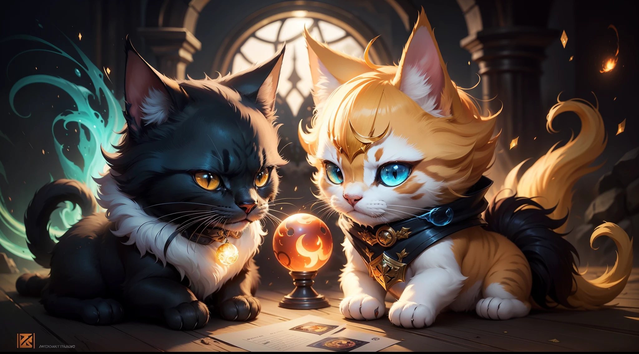 Illustration of a cat with a glowing orb on its paws, furry fantasy art, full art illustration, Arte completo, fantasy card game art, magic the gathering art style, Estilo de arte arcano, pintado en el estilo arcano, dnd arte fantaso, Splash Art oficial, Mago Zorro Oscuro, anthropomorphic cat ninja, league of legends art style, Arte de salpicaduras de personajes