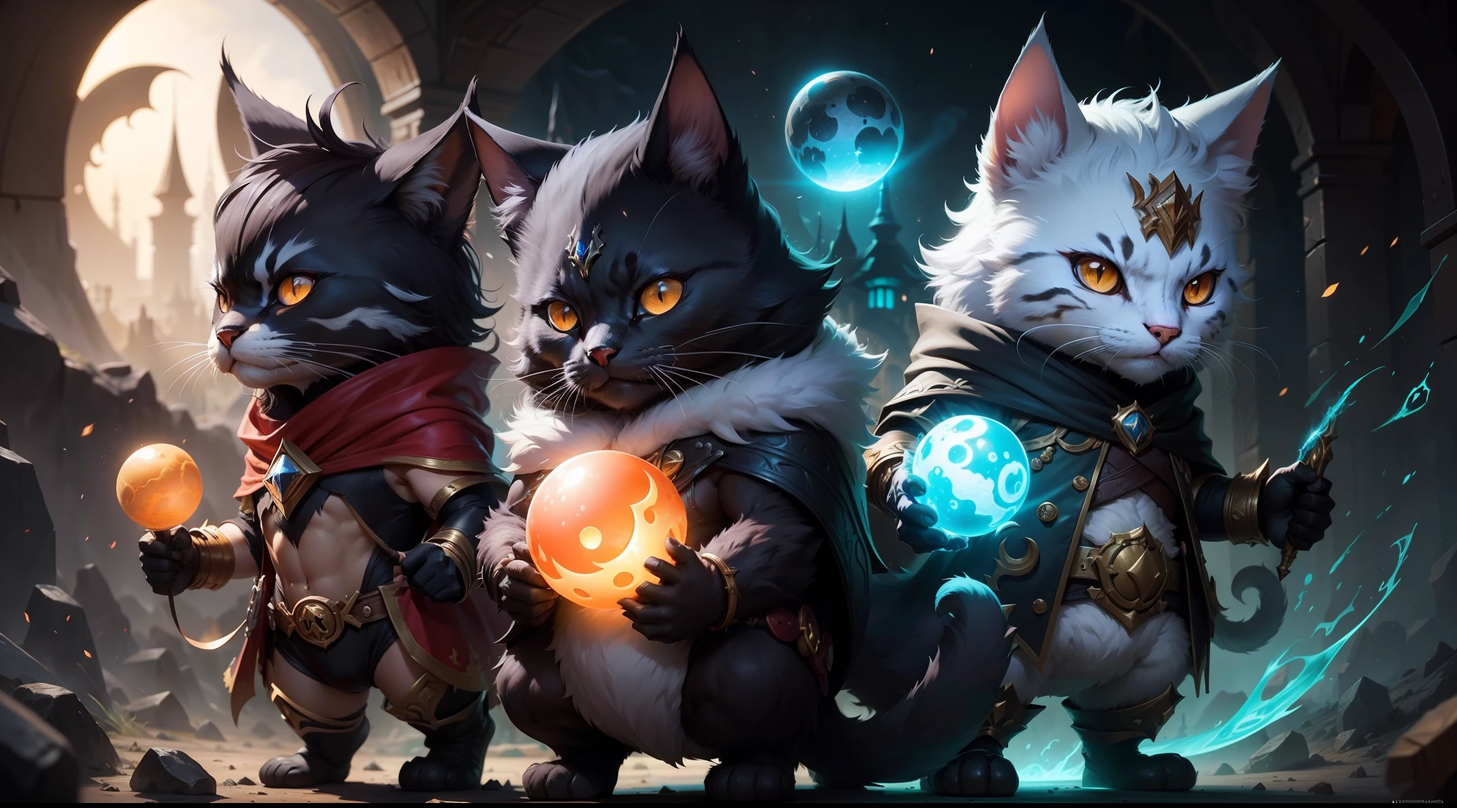 Illustration of a cat with a glowing orb on its paws, furry fantasy art, full art illustration, Arte completo, fantasy card game art, magic the gathering art style, Estilo de arte arcano, pintado en el estilo arcano, dnd arte fantaso, Splash Art oficial, Mago Zorro Oscuro, anthropomorphic cat ninja, league of legends art style, Arte de salpicaduras de personajes