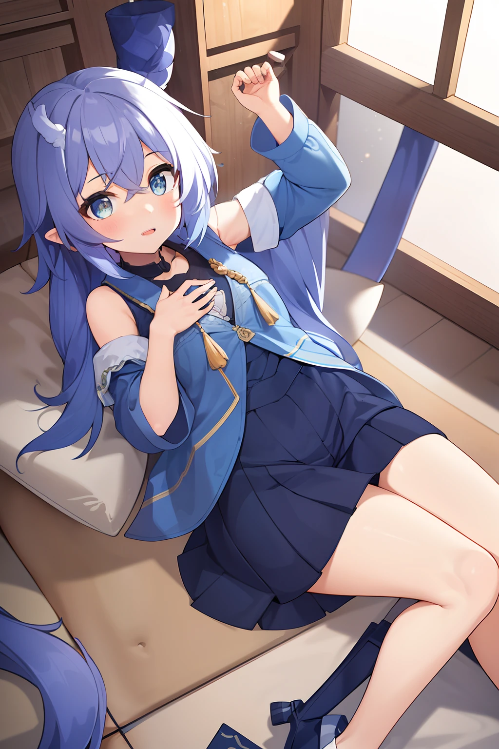 1girll,tmasterpiece,8K,Half realistic,4K,RTX,Shaders,brilliant texture work,Bigchest(1.6),Skirt that wraps hips,blue underwear,full bodyesbian
