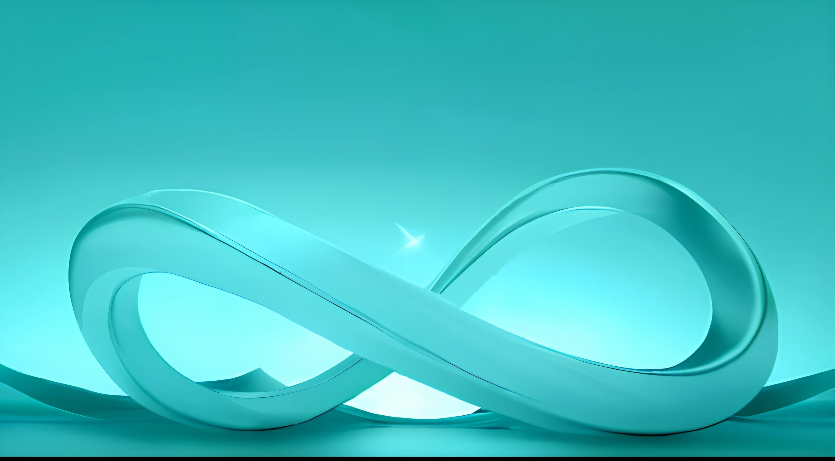 There is a white object with a blue background and a blue background, Infinite glyph waves, Infinity symbol, flowing aqua silk, Infinite time loop, Infinite hieroglyphic waves, flowing teal-colored silk, wrapped blue background, cyan dimensional light, mobius strip shaped planet, Infinity symbol like a cat, ambient teal light, interacte smooth flowing lines,Sapphire blue solid infinity symbol,Elegant and simple,Minimalist design,Realisticstyle,Shot with a Nikon D850 and macro lens,Soft lighting accentuates symbols,The background is quiet and open。