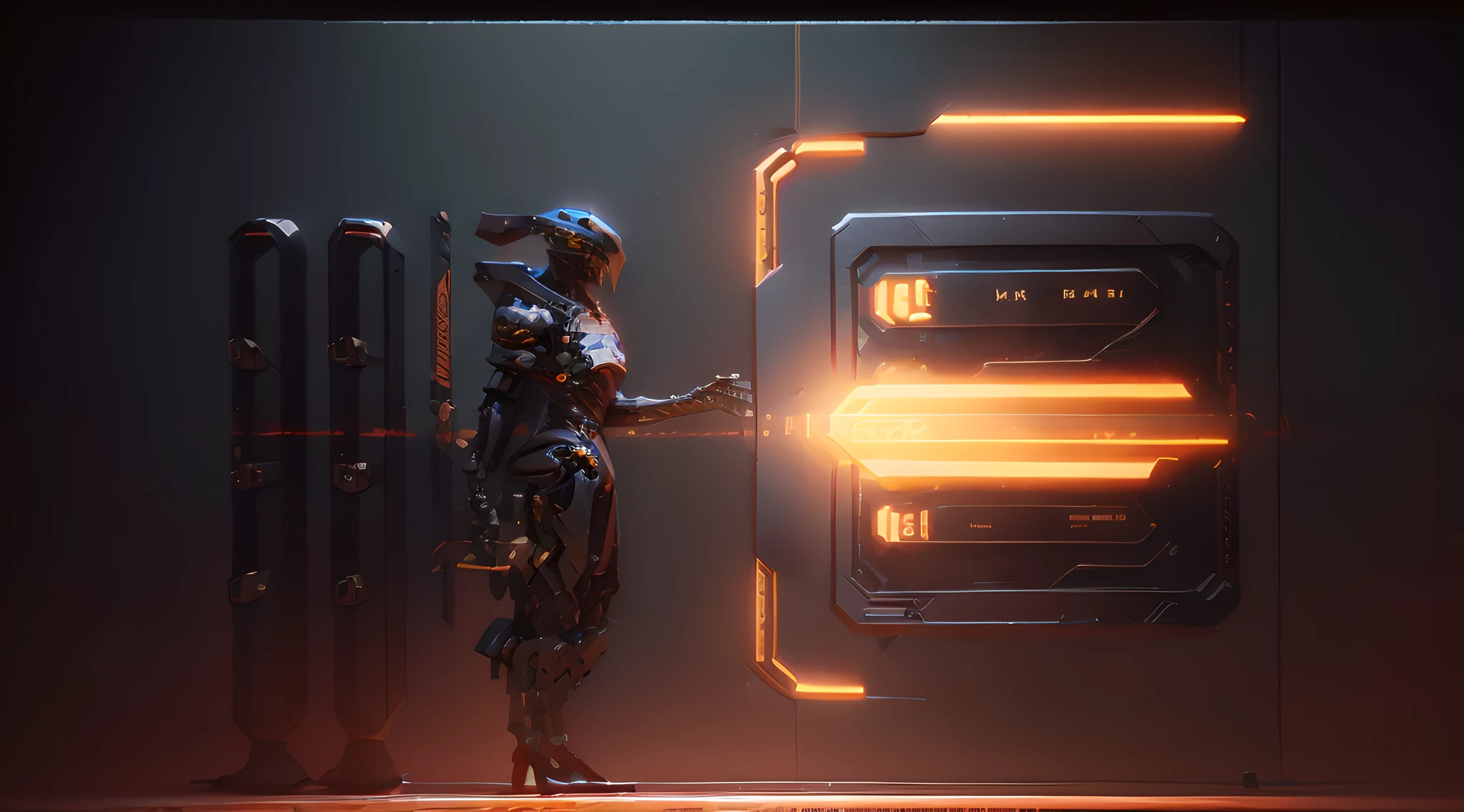 cyber punk perssonage,Metal and mechanical,Sketch mechanical design,simplebackground,OC renderer,3D,Unreal Engine5