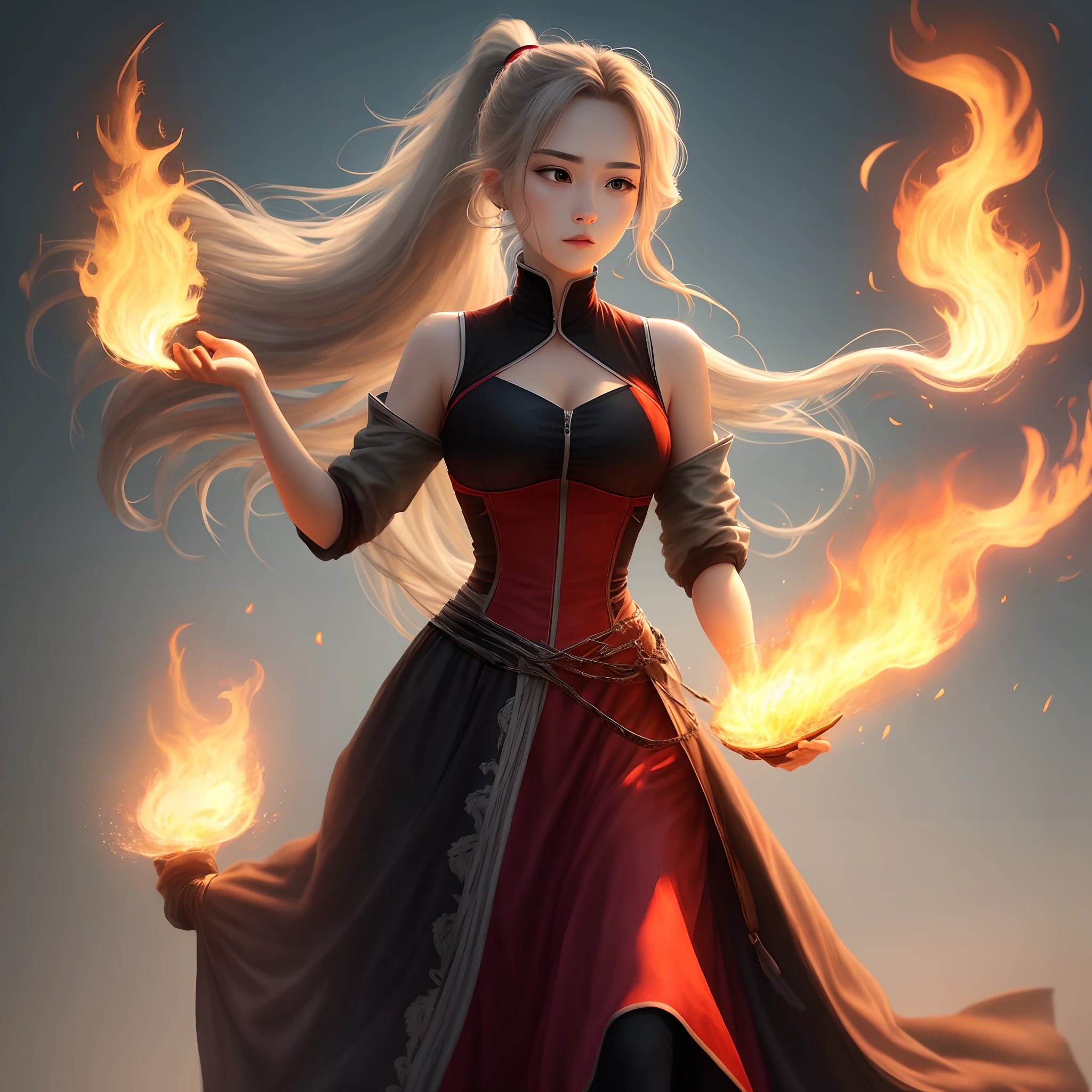 Long hair ponytail woman hair on fire