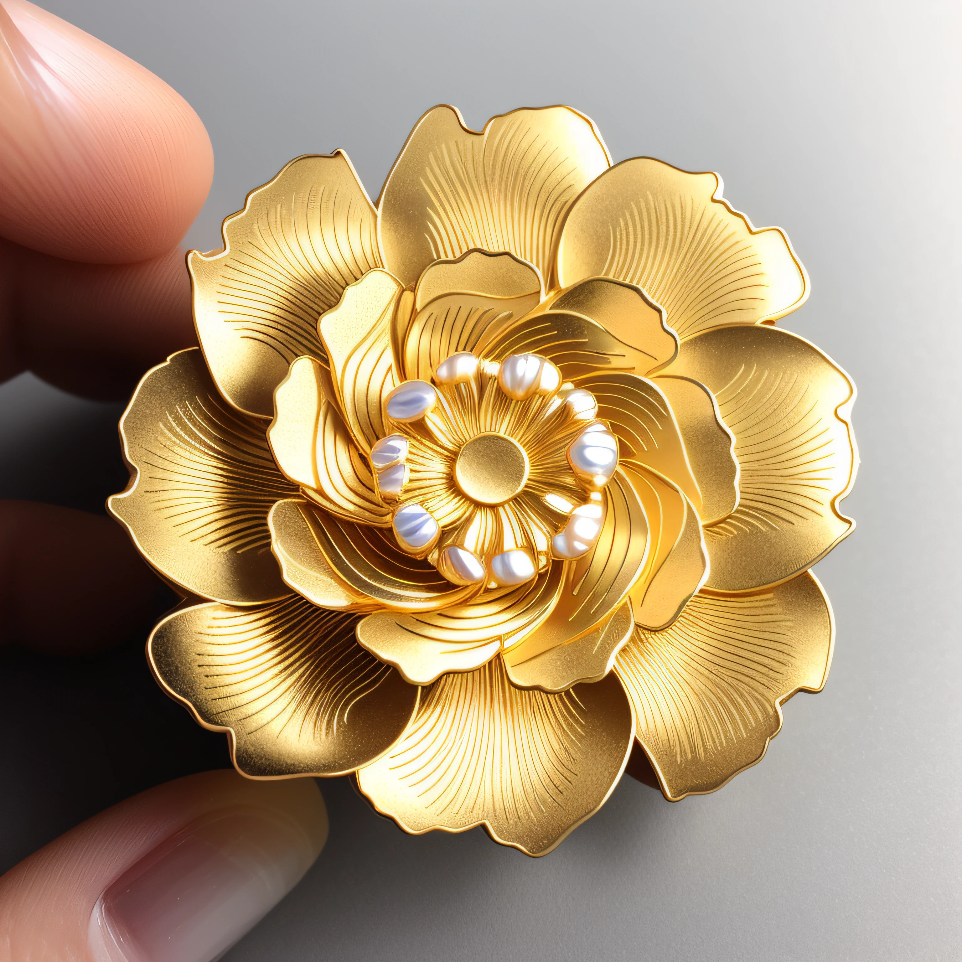tmasterpiece,high qulity,Glazed texture,Metal engraving process,Monochrome cloisonné enamel craft,Gold edge,Pearl stamens,((The three-dimensional shape of the center)),Peony flower crafts,Ultra-detailed light and shadow、rich details