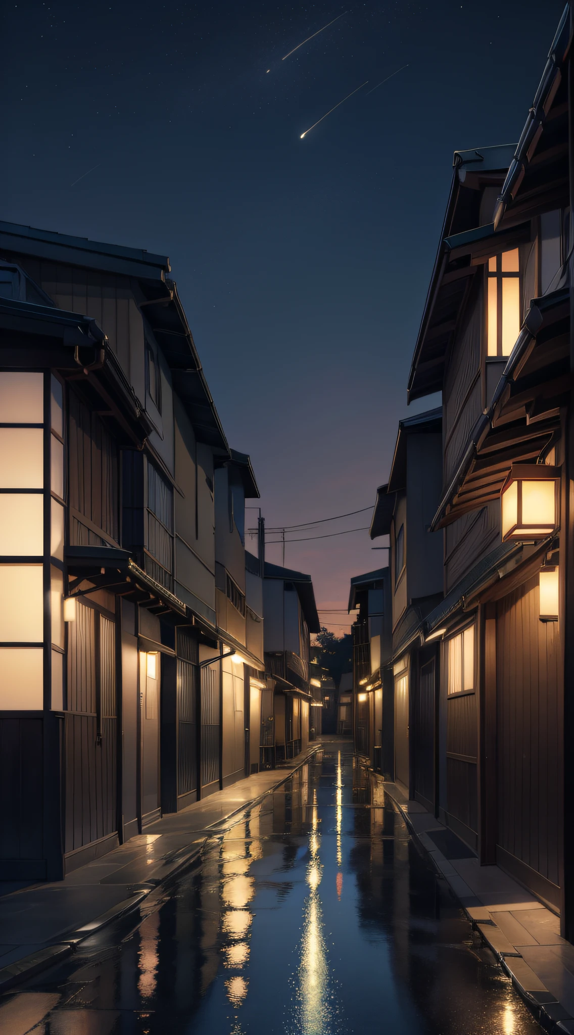 Japanese townscape、Makoto Shinkai's concept art、Tumbler、magic realism、beautiful anime scene、high-level image quality、By Shinkai Makoto、((By Shinkai Makoto))、anime background art、anime backgrounds、style of makoto shinkai、anime movie background、No humans。