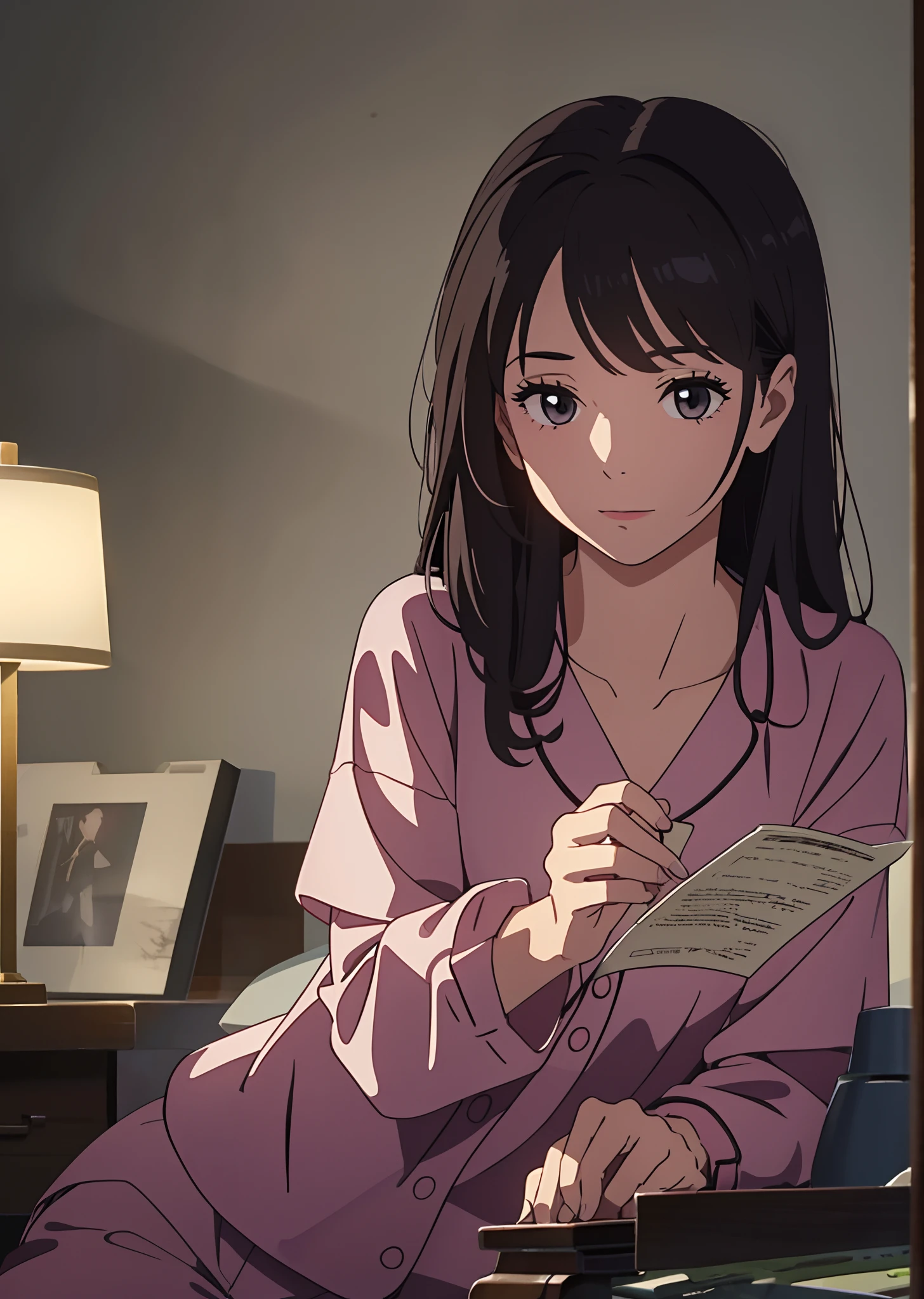 a girl wear pajamas in a dark room (no light) the only light is from reading lamp. — AR 3:4 --auto --s2