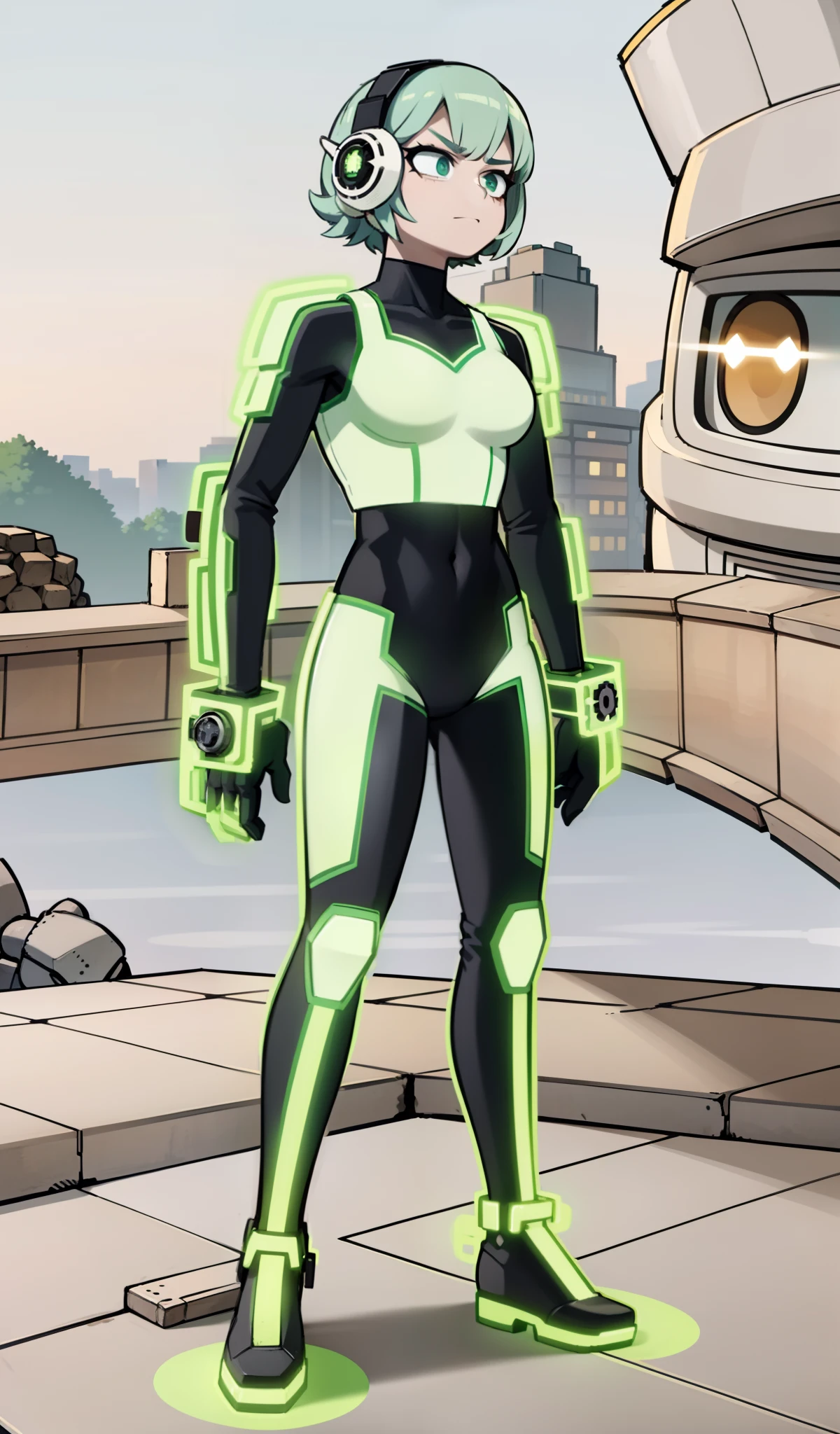 My Hero Academia Style, Anime Girl, Female, Trending on ArtStation Pixiv, (Full Body Shot: 0.5), wide hips, Large breast, wide thighs, Perfect Anatomy, Super Detailed, Hero Costume, Full Body Suit, Covered Head, Helmet, Covered Face, Skull Mask , Skull Helmet, Glowing Neon Green Skeleton Skin Suit, Neon Green Lightning All Around, Neon Green Lightning, Lightning All Around, Lightning Aura,