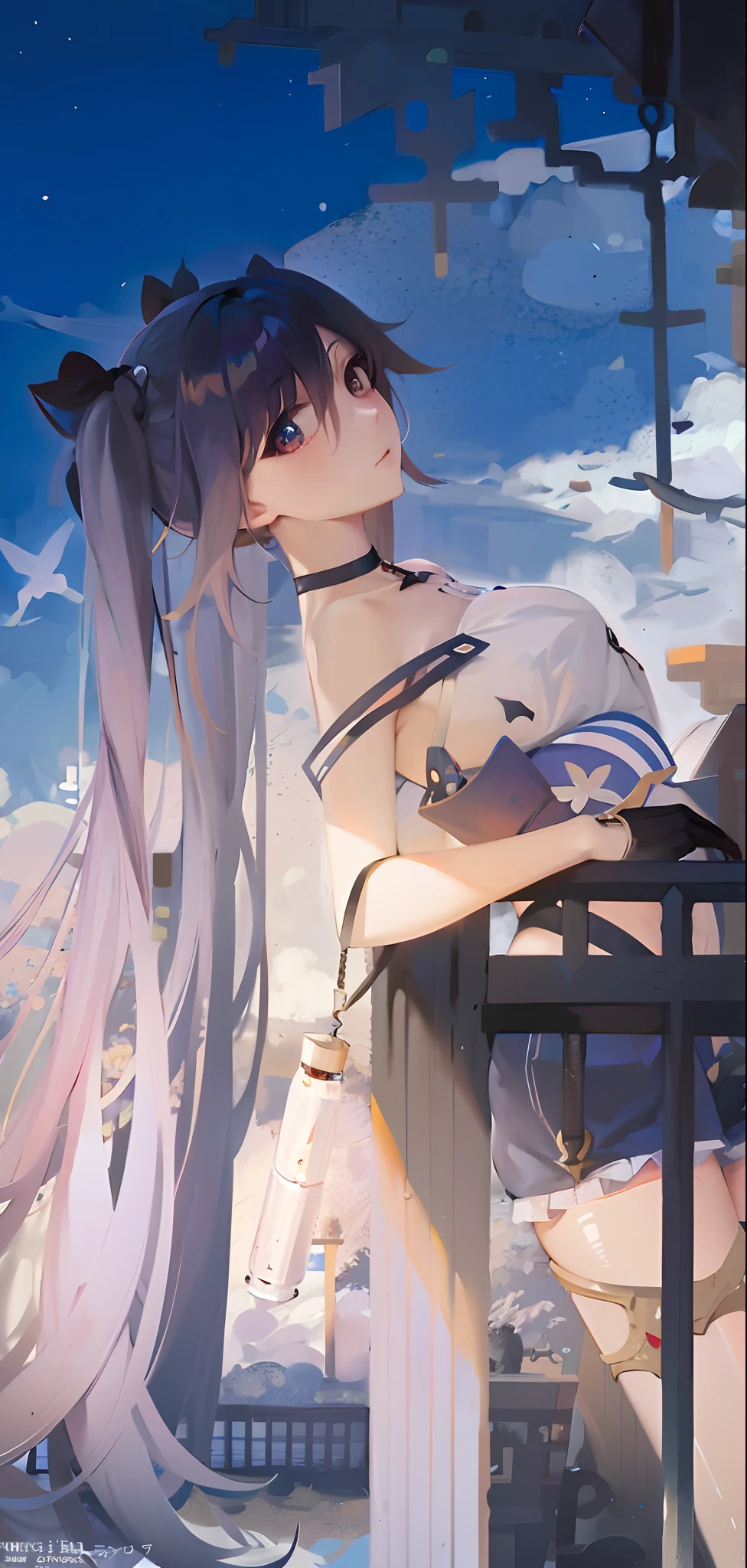 Long-haired anime girl sitting on windowsill looking at the sky, azur lane style, A scene from the《azur lane》videogame, 《azur lane》role, Kantai collection style, from girls frontline, Fine details. Girl Front, Best anime 4k konachan wallpaper, Girls Frontline CG, Guviz, From Arknights, light novel cover art