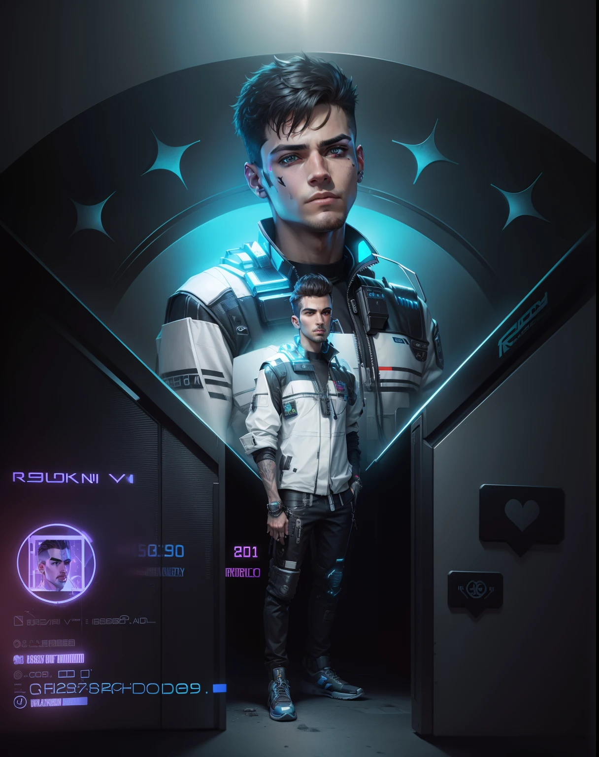 Change background cyberpunk handsome boy, realistic face, 8k, ultra realistic