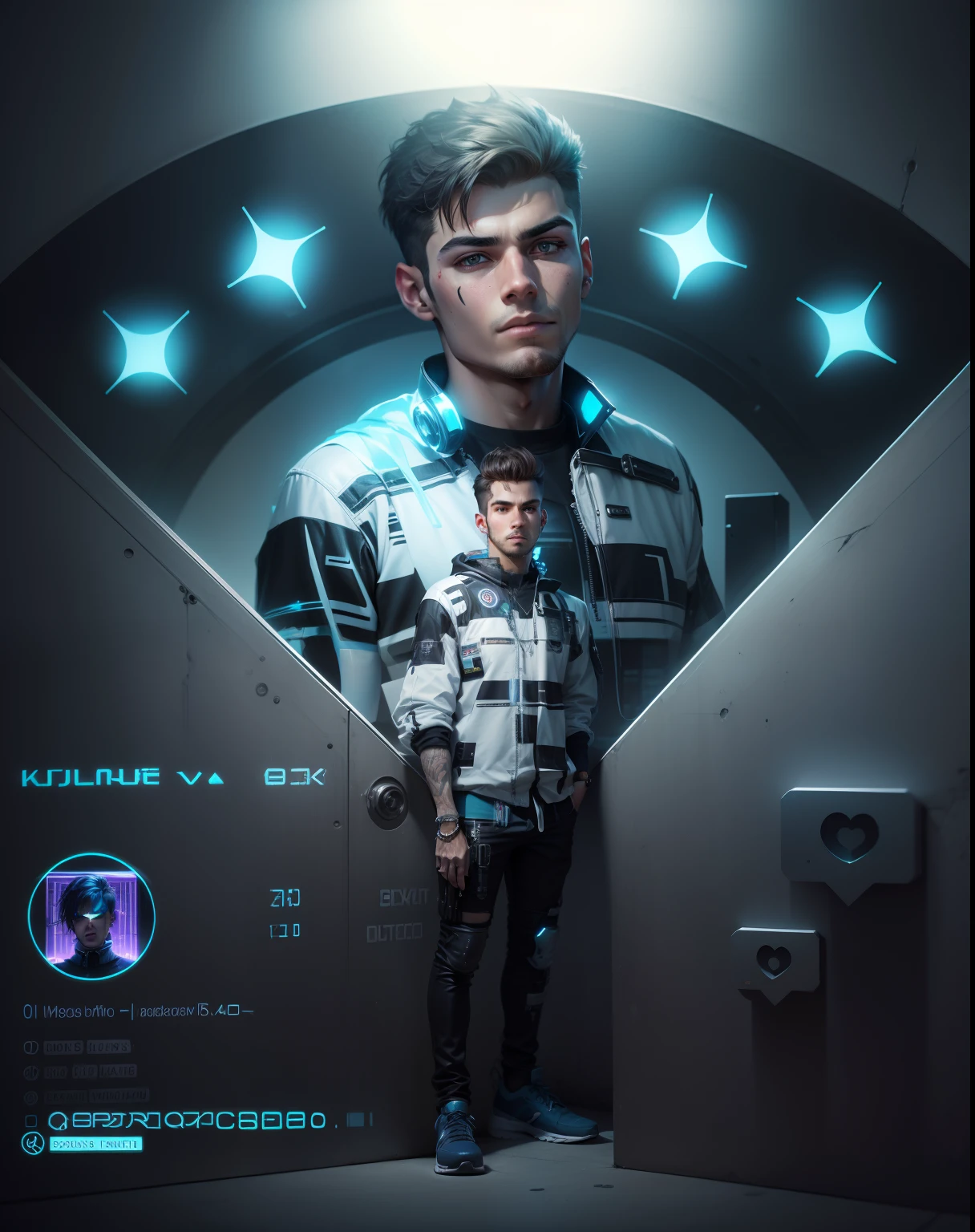 Change background cyberpunk handsome boy, realistic face, 8k, ultra realistic