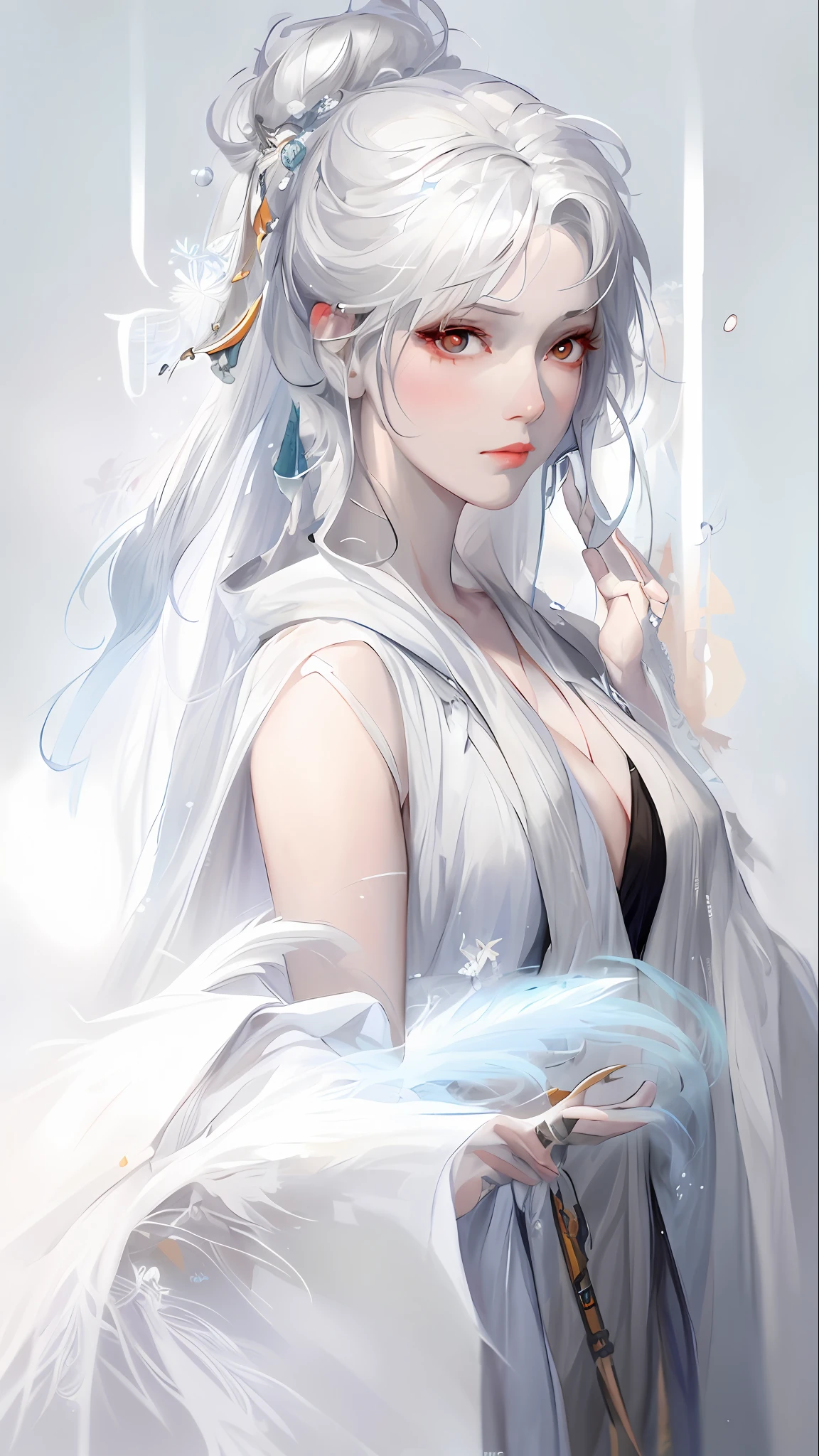 a close up of a woman with white hair and a white mask, beautiful character painting, guweiz, artwork in the style of guweiz, white haired deity, by Yang J, epic exquisite character art, stunning character art, by Fan Qi, by Wuzhun Shifan, guweiz on pixiv artstation