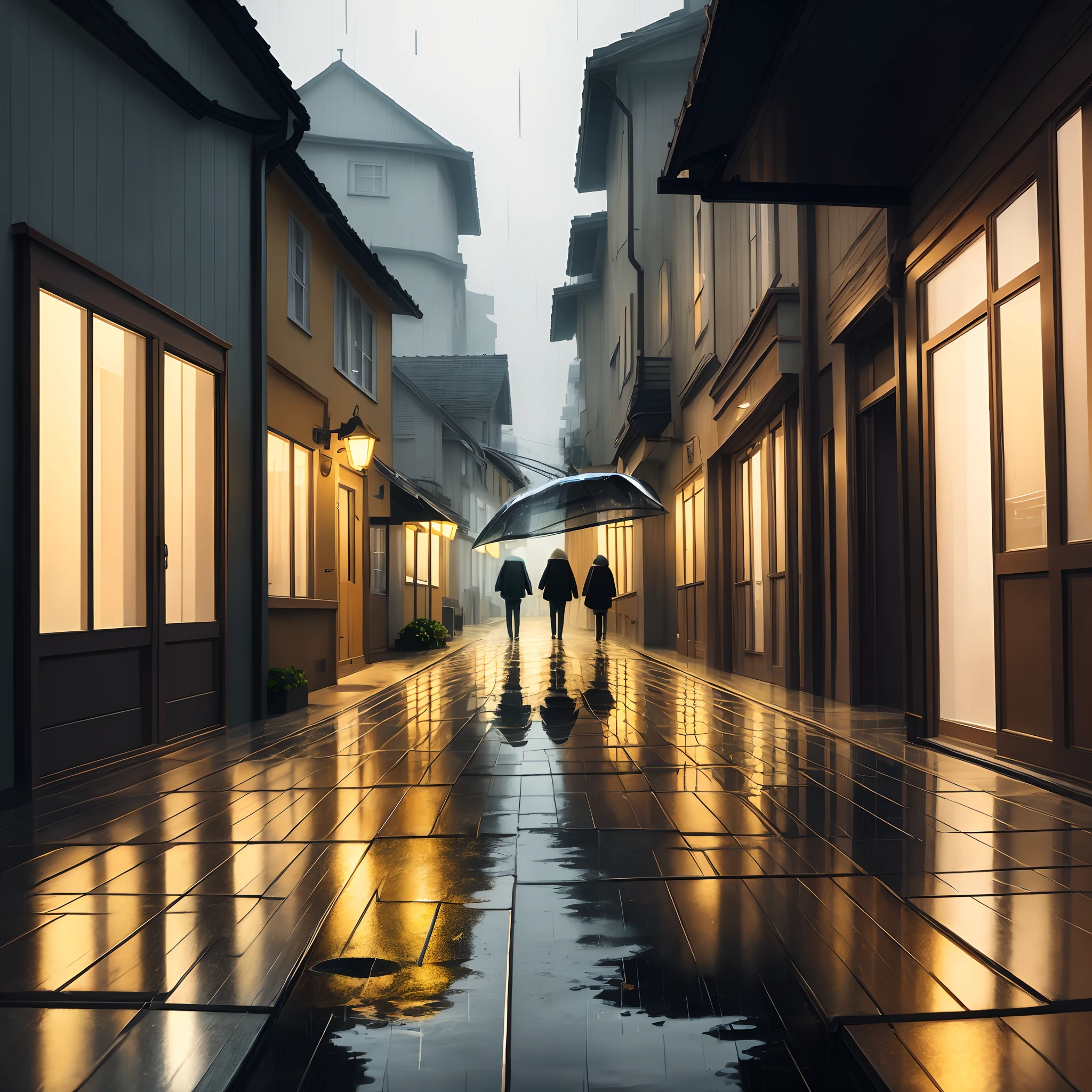 two-dimensional beauty rainy day transparent umbrella street melancholy