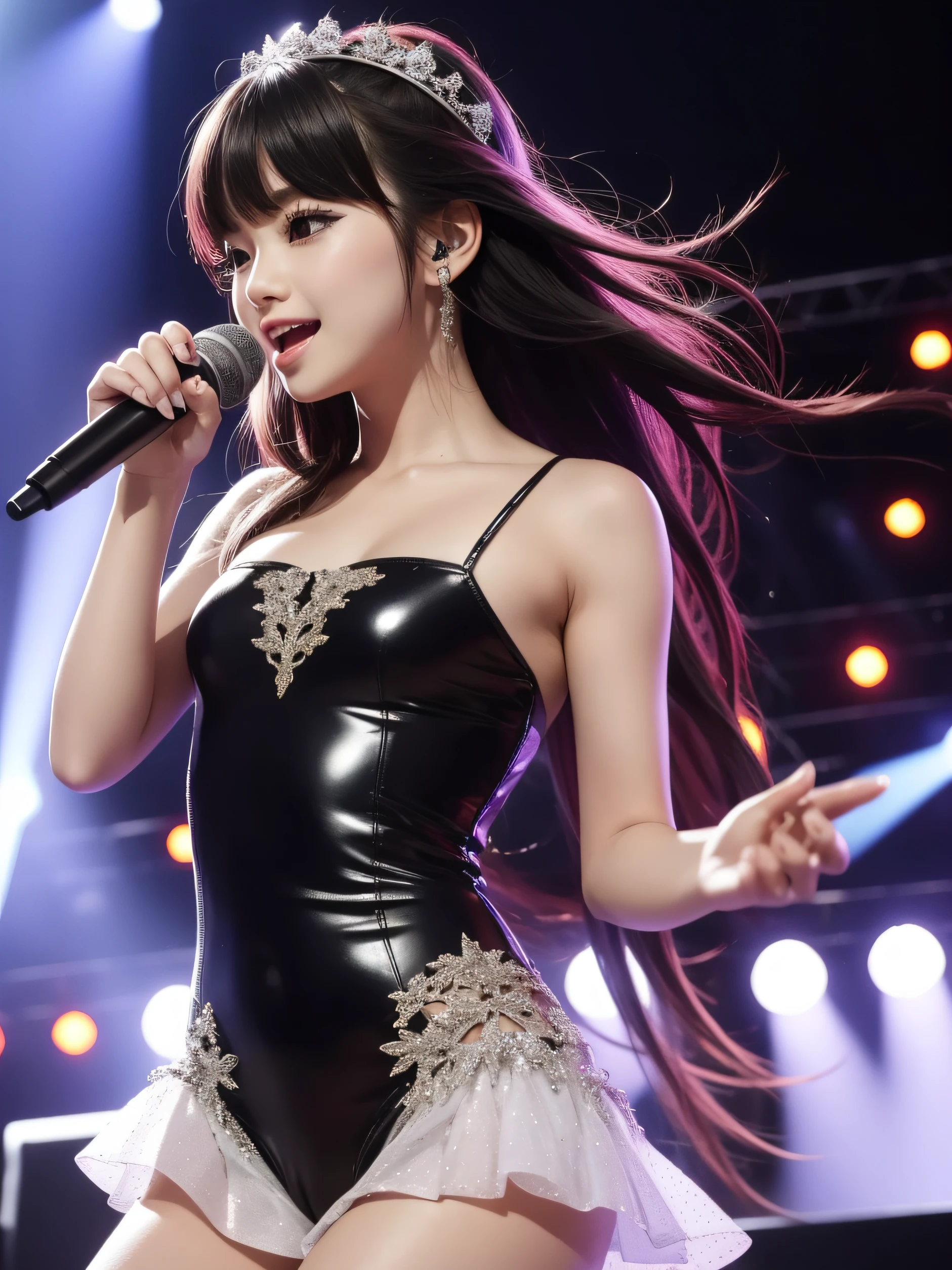 Idol singer, spot lights, solo concert, detail face, detail hand, perfect style body