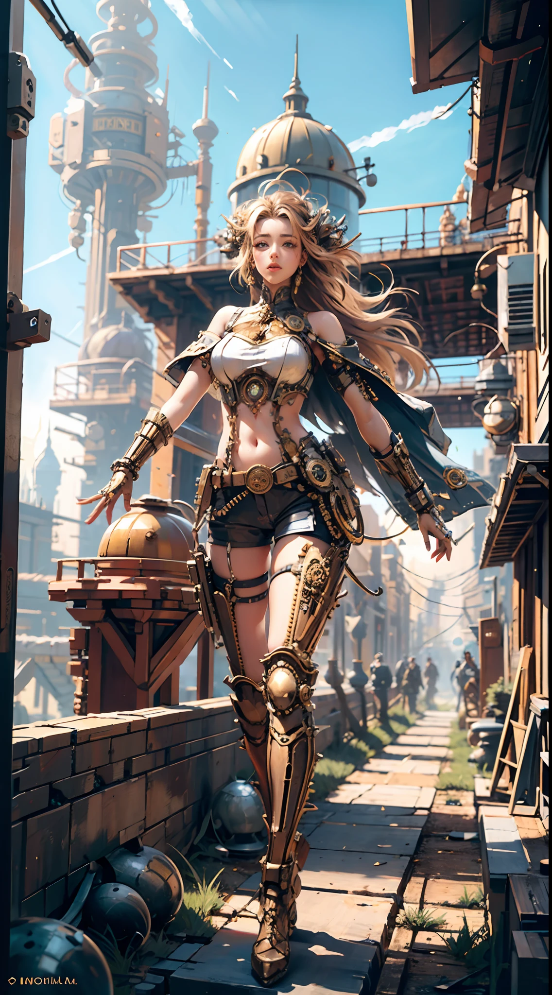 meccog, full shot, full body, Best quality, masterpiece, ultra high res, (photorealistic:1.4), absurdres,cinema lighting, (a best long shot photo of a mechanical girl),(koh_amberheard:0.9), insanely detailed face, fantasy scifi creature, hyper realistic, steampunk, intricate design, insanely detailed, fine details,