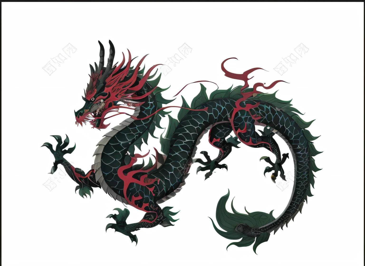 Close-up of a dragon with a red and black tail, chinese dragon concept art, smooth chinese dragon, majestic japanese dragon, china silk 3d dragon, Chinese Dragon, Black Dragon, Chinese Dragon Fantasy, dragon design language, Dragon Art, A dragon, Dragon, Legendary Dragon, european dragon, long dragon, dragon with scars