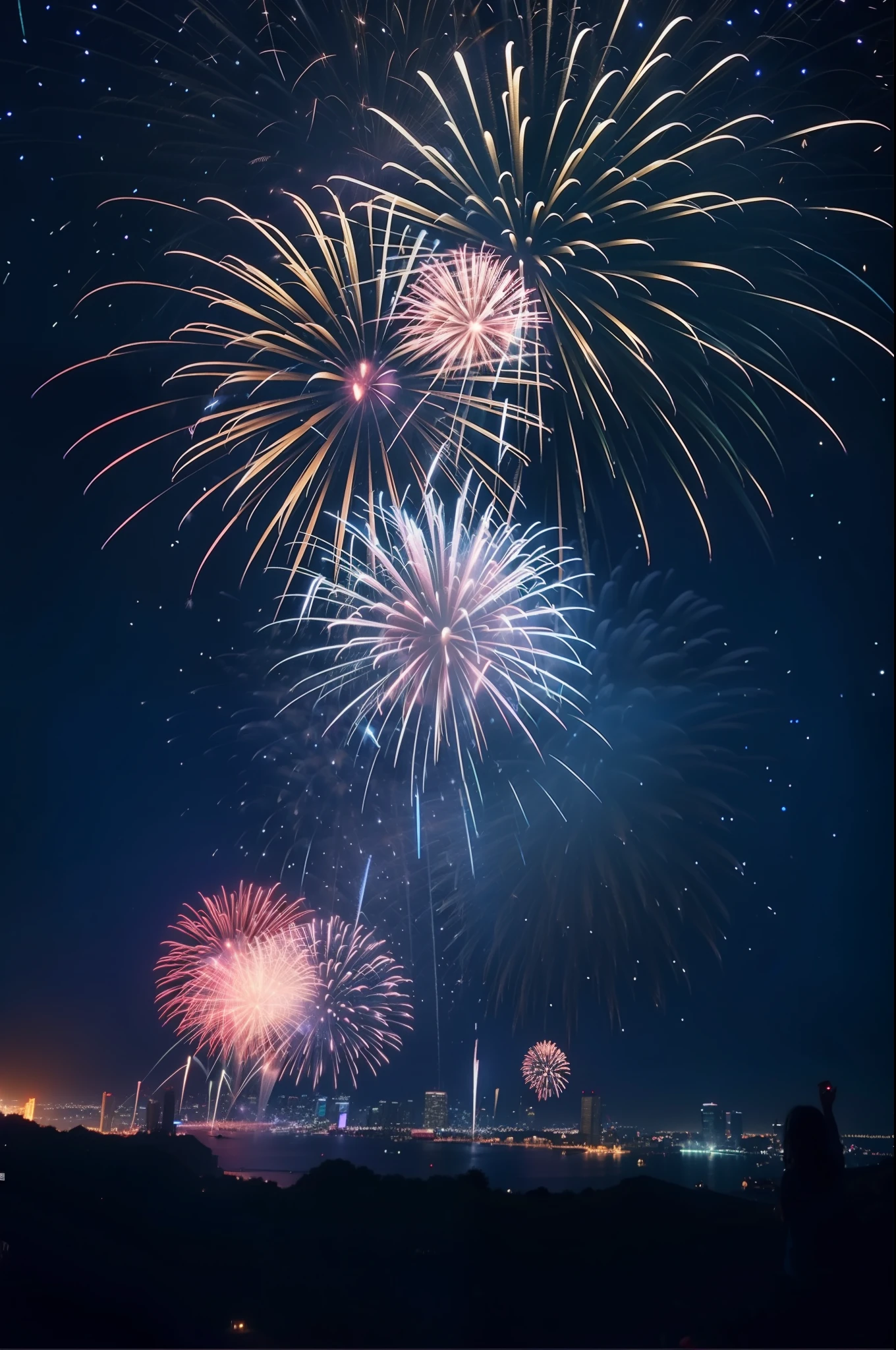 ((Many fireworks that fill the night sky)),8K,top-quality、a picture、nigh sky、cinematic quality、landscapes、(no person)