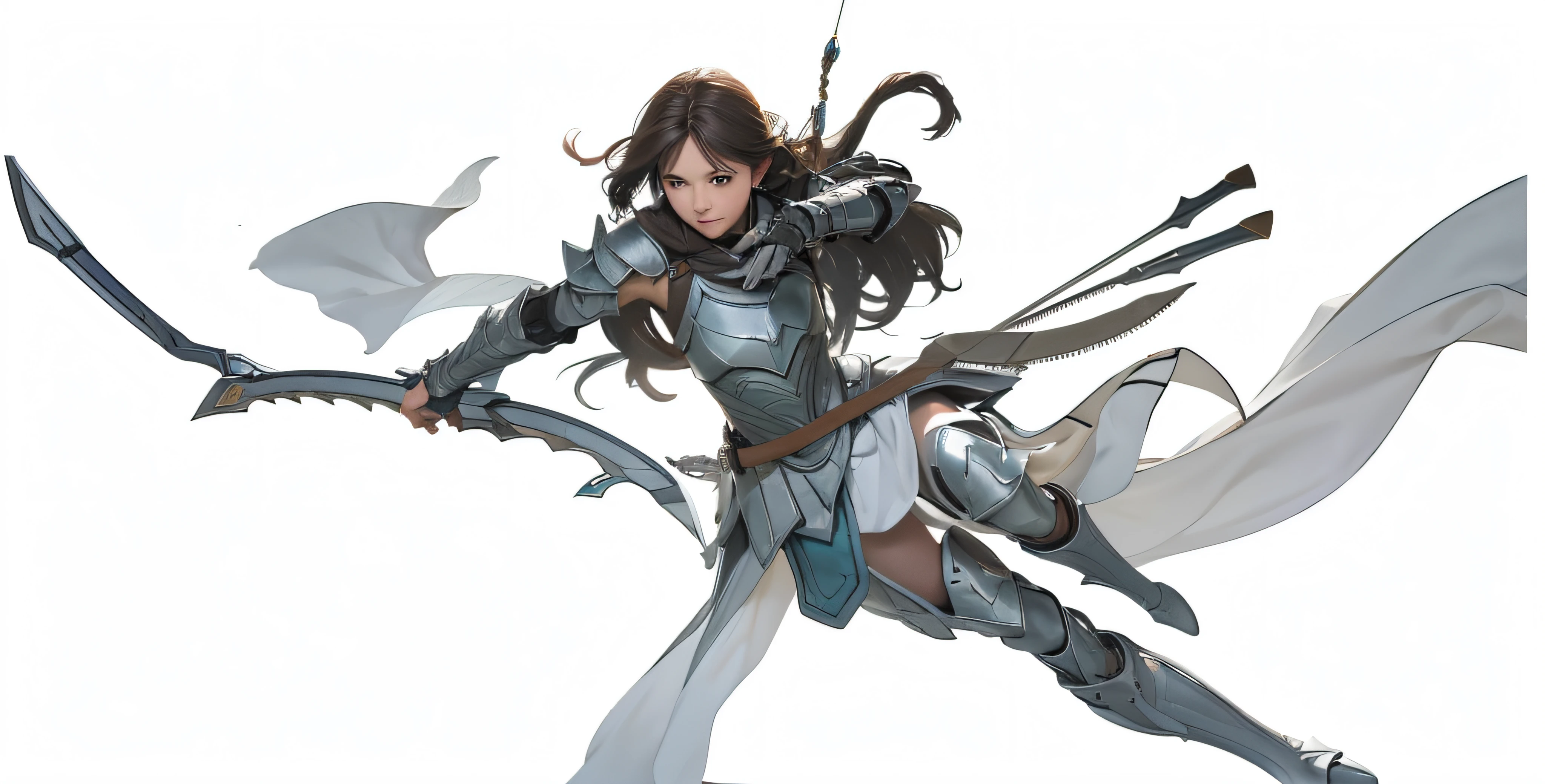 （best qualtiy，tmasterpiece：1.3）， 1girll， eventide，archer，Armored boots，Thighs exposed