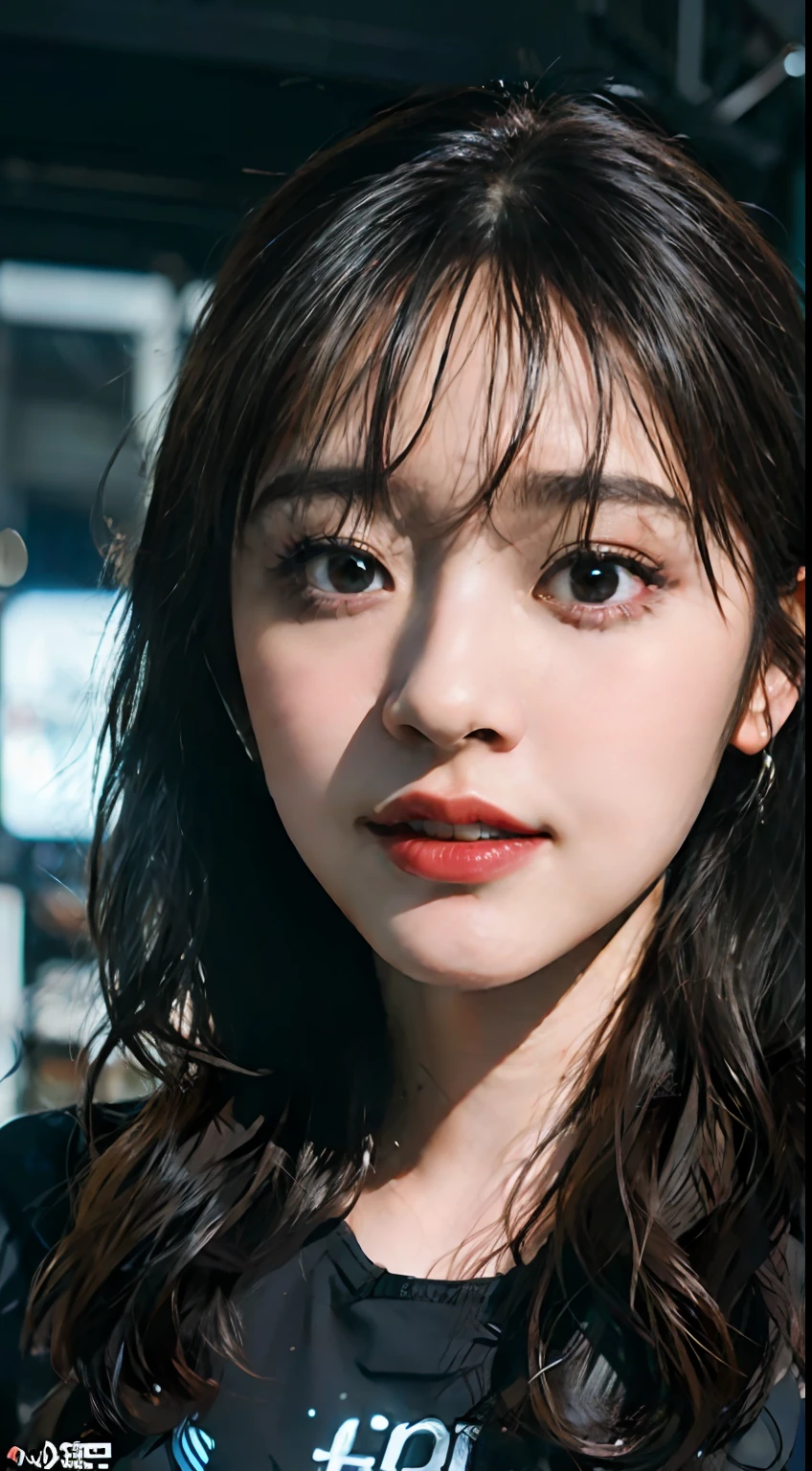 (8k, RAW photo, best quality, mastery:1.2), (realistic, photo-realistic:1.37),(Kpop idol), (aegyo sal:1),cute,professional lighting, photon mapping, radiosity, physically-based rendering , cosplay, lucy \(cyberpunk\), bob cut, mechanical parts, grey eyes, black tight suit, cyberpunk city, black pants, night, neon lights, sexy, smoke, looking at viewer,, 8k 高分辨率, 8k, CG壁纸, 现实, 清晰的背景, 中等乳房, 全身