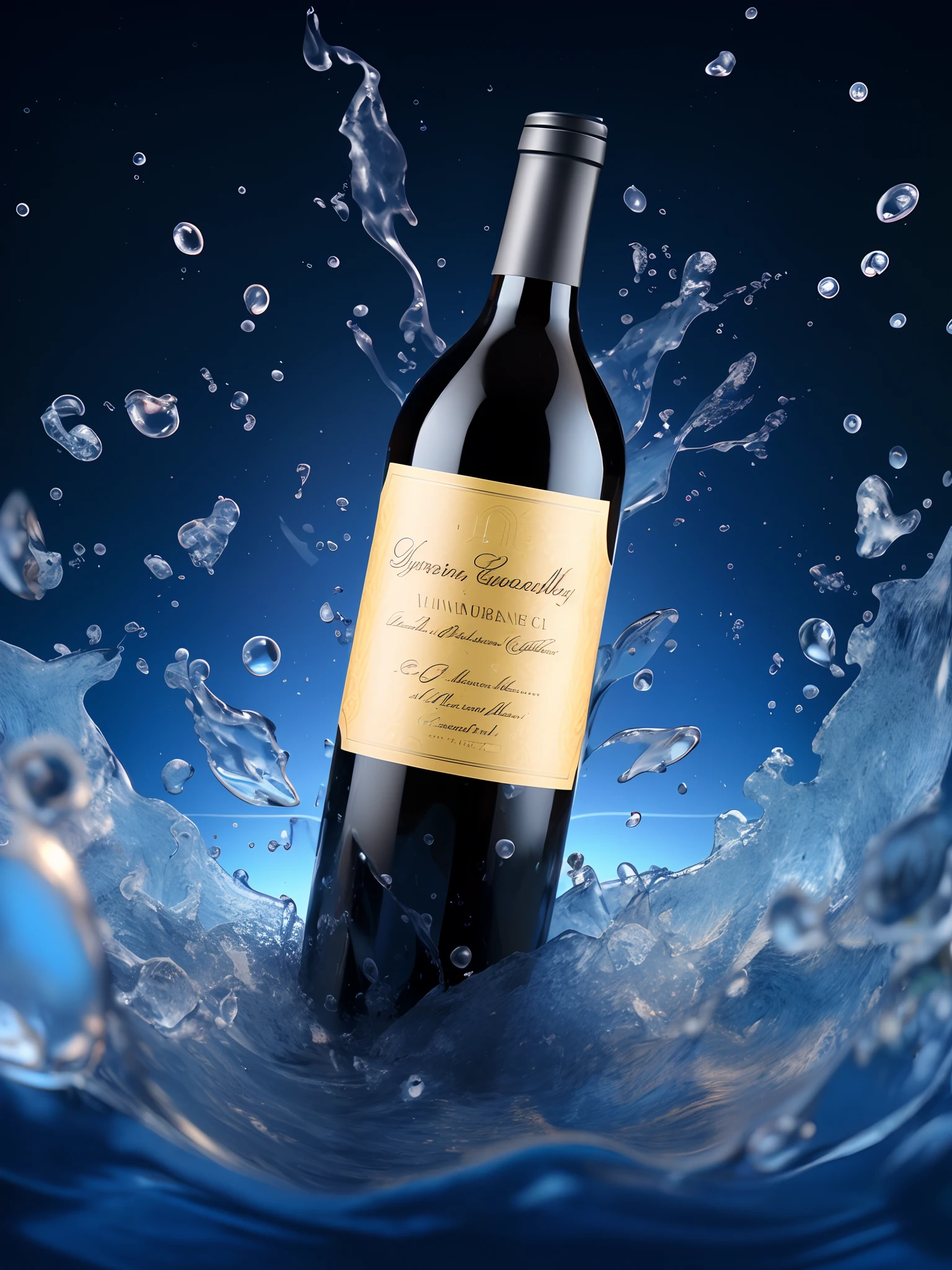 black in color，metalictexture，Red wine bottle
