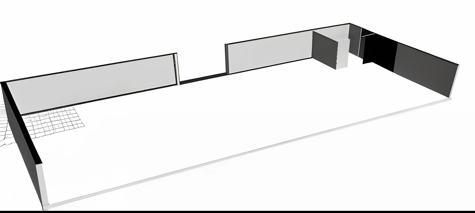 Clothing store rendering，The walls are white，The floor is covered with white tiles，In the corner is the fitting room door with a curtain，There are some clothes display shelves in the room，There are clothes hanging on the walls，