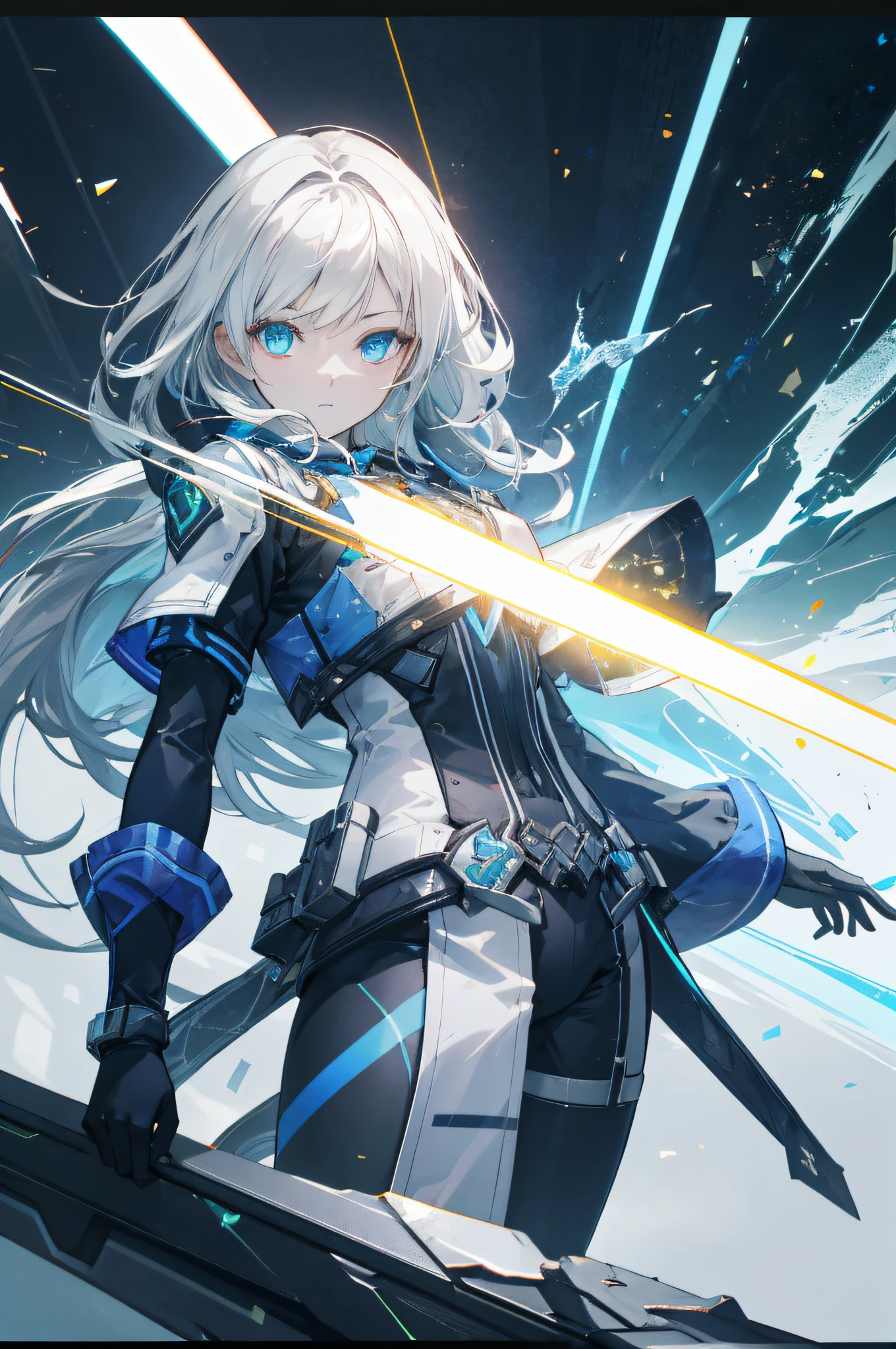 (Thick body:1.4), (long white hair:1.4), blue color eyes, HDR(HighDynamicRange), Ray traching, NVIDIA RTX, Hyper-Resolution, Unreal 5, sub surface scattering, PBR Texture, Post-processing, Anisotropic filtering, depth of fields ,Maximum clarity and sharpness, Many-Layer Textures, Albedo e mapas Speculares, Surface Coloring, Accurate simulation of light-material interactions, rendering by octane, twotonelighting, Low ISO, White balance, trichotomy, Wide aperture, 8K RAW, Efficient sub-pixels, sub-pixel convolution, (Luminous Particle:1.4), {{tmasterpiece, best qualtiy, extremaly detailed cg, Unity 8k壁纸, 3D, cinmatic lighting, lens flare glow}},