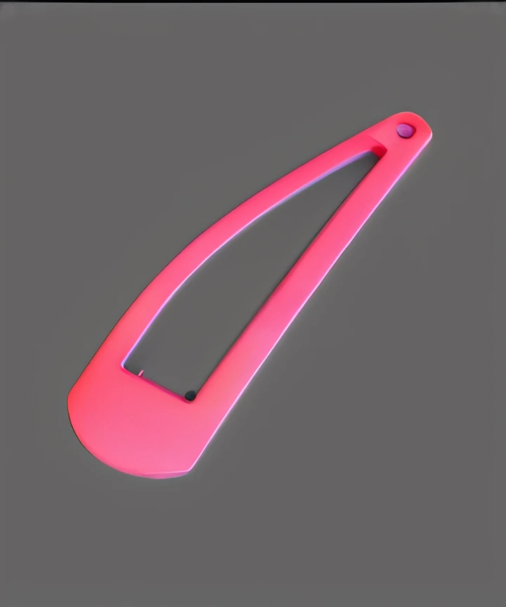 There is a pink plastic clip，There is a hole inside, Neon pink, (in pink), Pink, pink hair covered with hairpins, dayglo pink, extended clip, neonlight, versatile styles, pastel pink neon, karim rashid, Wide, hot pink, some pink, On a gray background, pink arches, uv, Pink headband, with fluo colored details