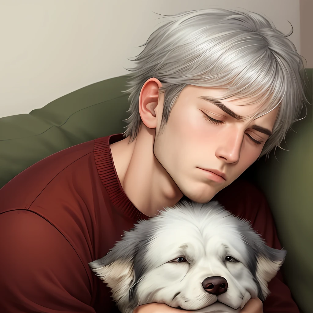 Very sleepy silver-haired boy,Squinting at you,One picture