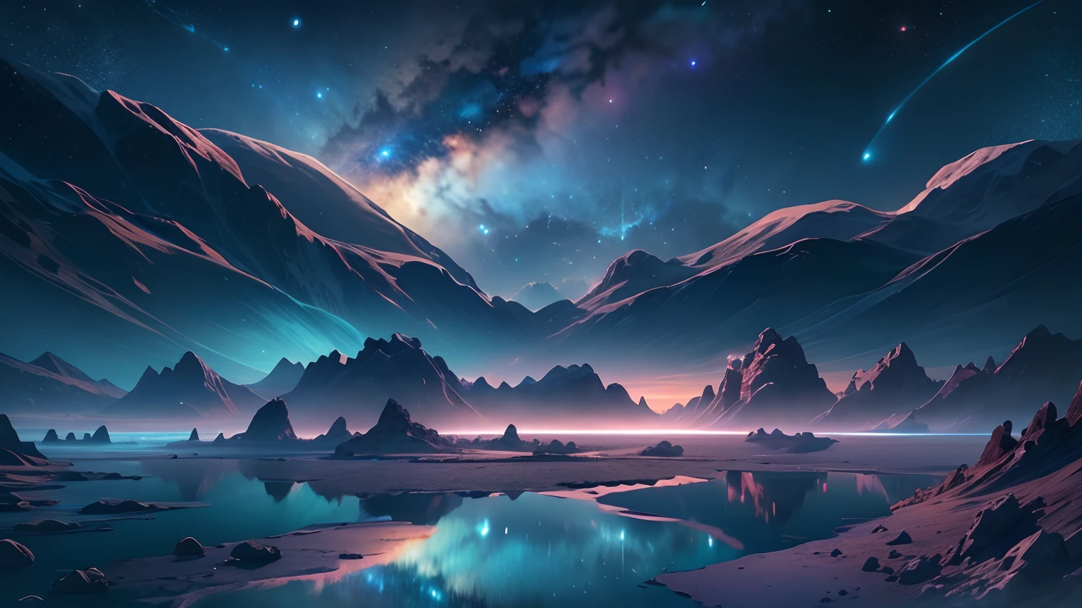 ((8K))，The bottomless blue sea，Starry sky with rivers and distant milky ways, galactic landscape, epic beautiful space scifi, cosmos sem fim no fundo, high detailed digital art, Space landscape