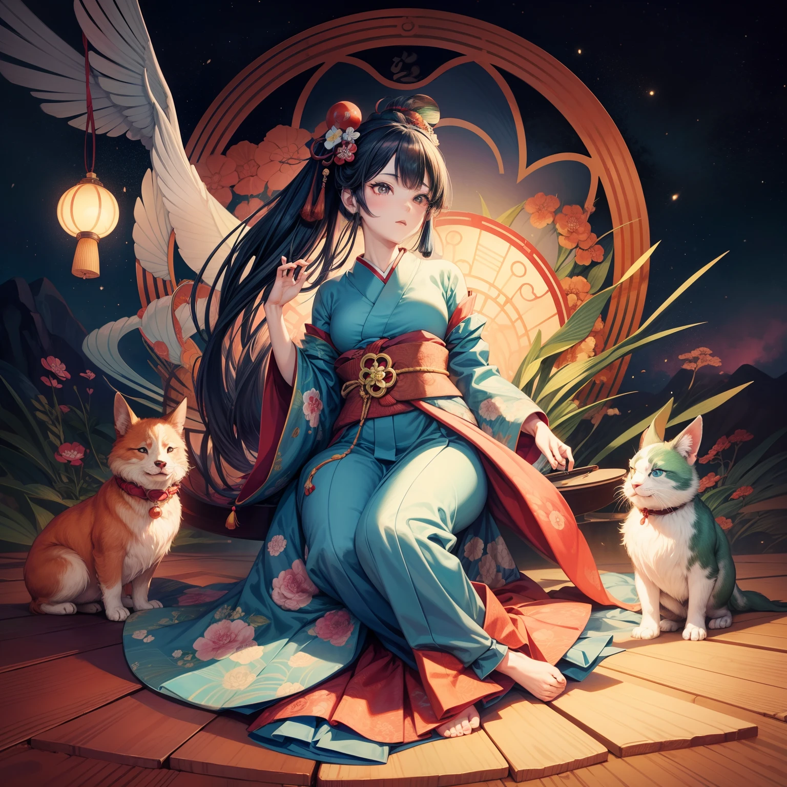 Ukiyo-e style surreal wondrous strange Whimsical absurderes fanciful Sci-Fi Fantasy The World of Five Boxes