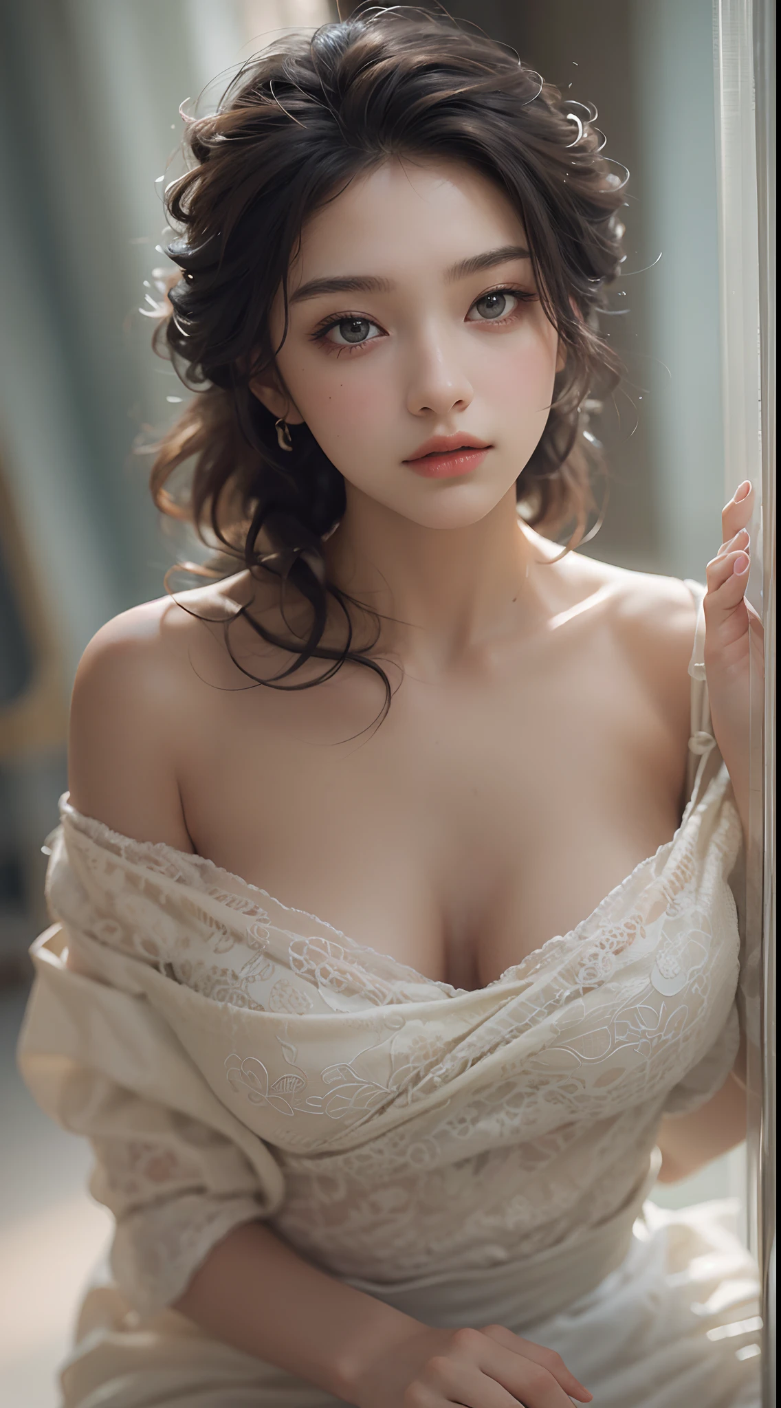 Best quality, masterpiece, ultra high res, (photorealistic:1.4), raw photo, 1girl, off shoulder, cinematic lighting