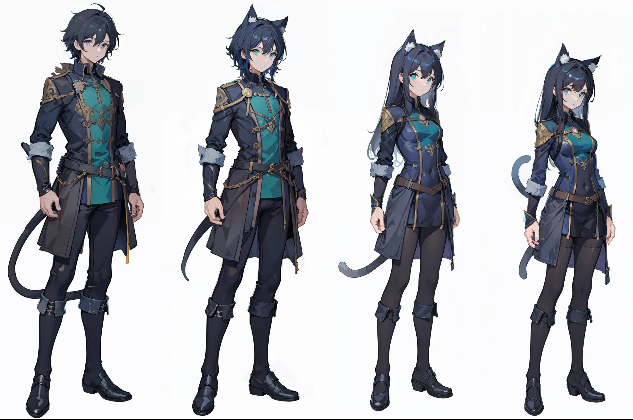 masterpiece, best quality,gender transformation, mtf, sequence, neko, cat-girl, full body, standing, simple white background