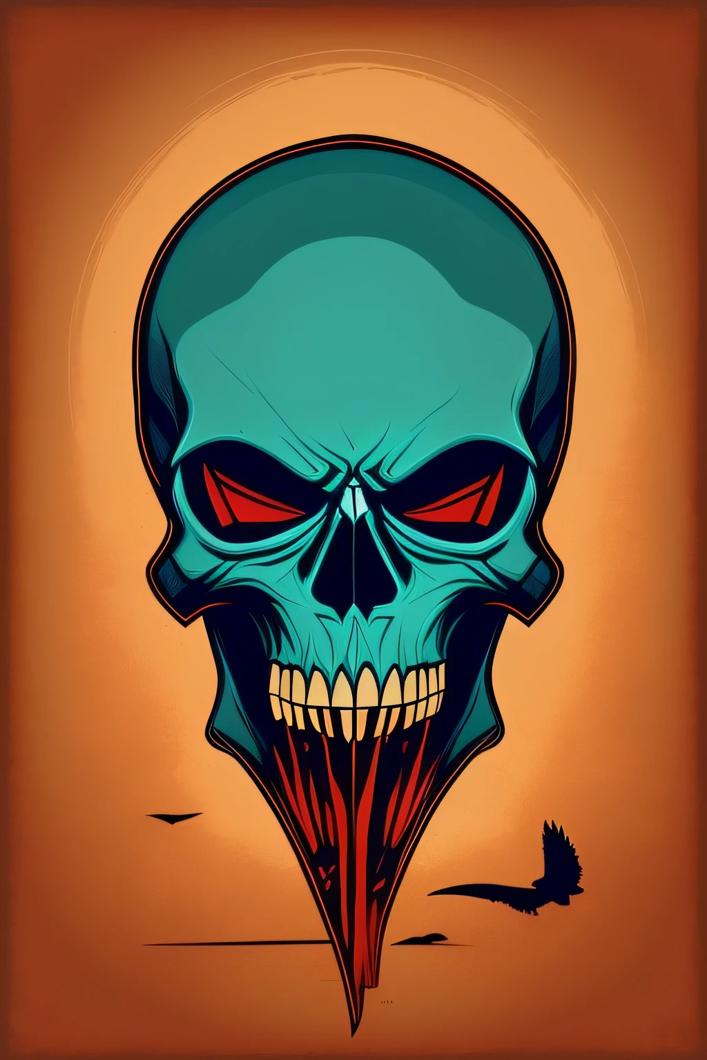 Punisher style single skull on a round single color background, the skull is polygonal style and looks like a light blue diamond, around the single round color background there is stylish details framing the background t-shirt print masterpiece centered, anatomically accurate teeth, no humans or objects on the background, street art vibes, macabre art