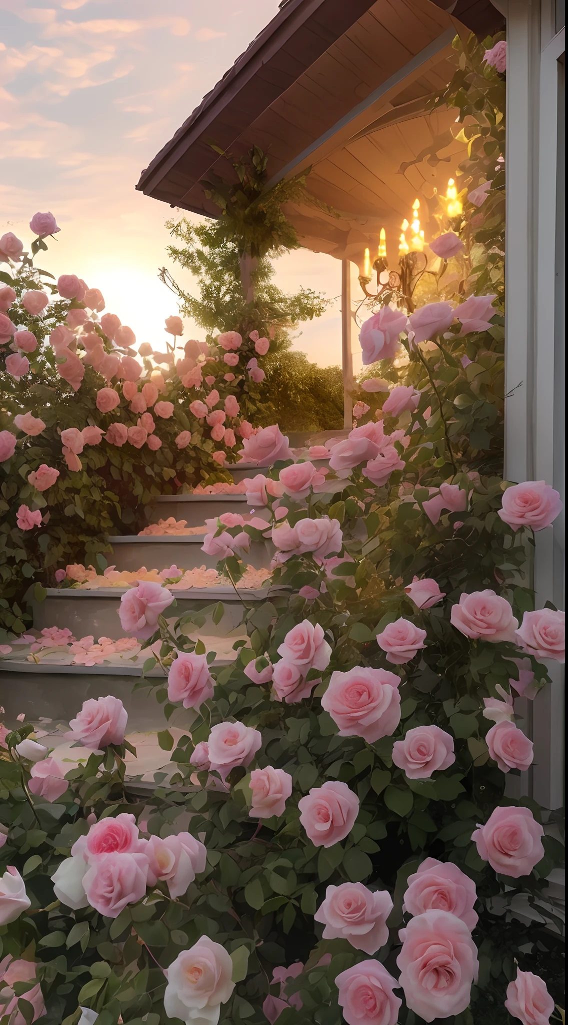 A bush of pink roses outside the house, beautiful and aesthetic, soft pink, beautiful aesthetic, roses in movie lights, lush flowers outdoors, nature and floral aesthetics, rose garden, roses, portal made of roses, beautiful images, roses, fantastic aesthetics, in a cottage core garden, pink golden hour, (masterpiece:1.6, best quality), (fine detailed beautiful eyes: 1.2), (extremely detailed CG unity 8k wallpaper, masterpiece , super detailed, best shadows), (detailed background), high contrast, (best lighting, extremely delicate and beautiful), ((color paint splatter on transparent background, Dulux,)), ((caustics) ), dynamic angles, beautiful detail glow,