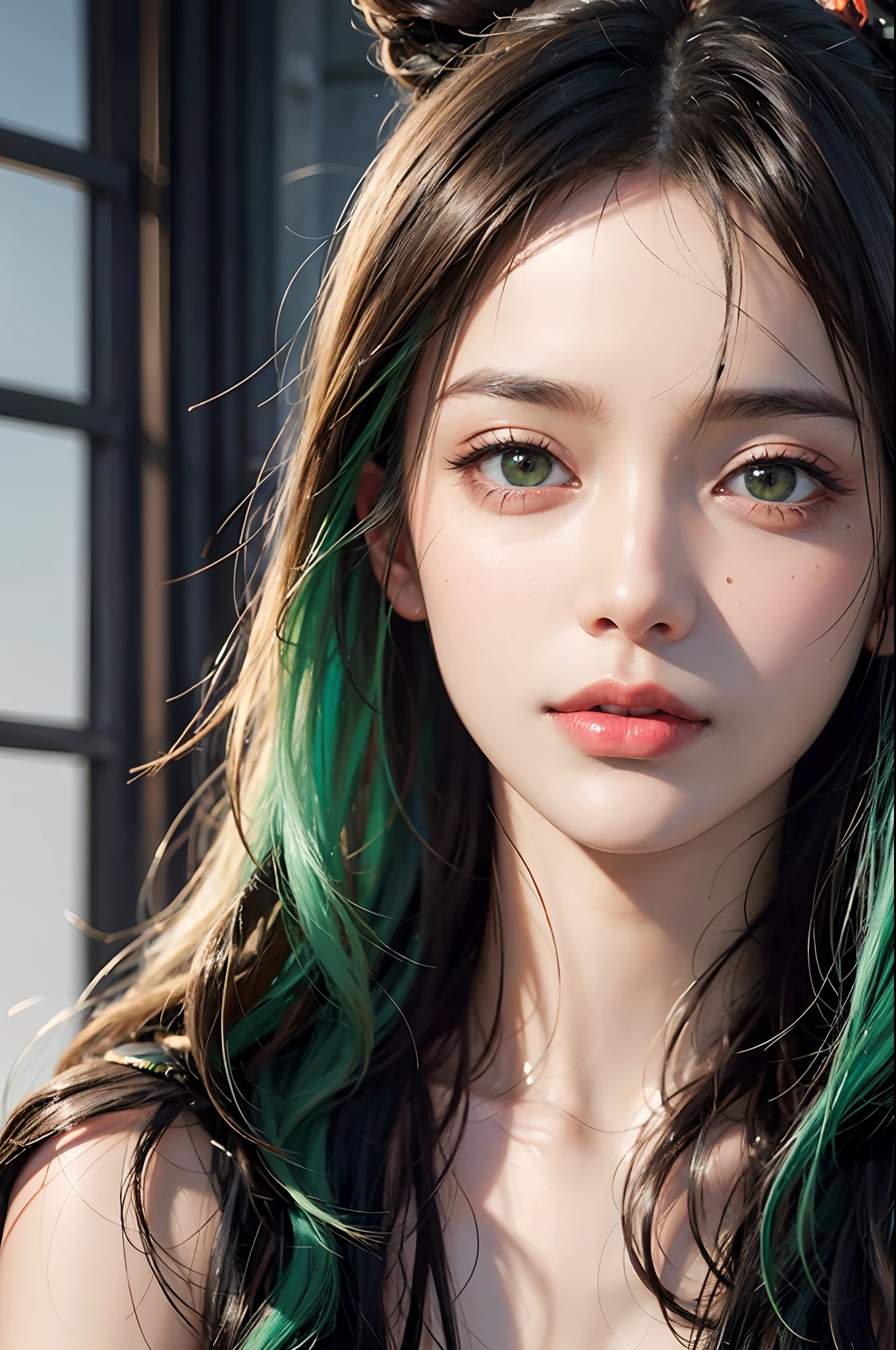 beautiful indian native america, traditional clothes, bright green eyes, slim, long black silky hair, silky skin, inside an indian house ((thin, small)), face close up, face portrait, photorealistic, photo, masterpiece, realistic, realism, photorealism, high contrast, photorealistic digital art trending in Artstation 8k HD high definition detailed realistic, detailed, skin texture, hyper detailed, realistic skin texture, best quality, ultra high resolution, (photorealistic: 1.4) , high resolution, detailed, raw shot, sharp re, by lee jeffries Nikon D850 film stock photography 4 kodak camera portra 400 lens f1.6 rich colors hyper realistic texture realistic lighting dramatic unrealengine trending at artstation cinestill 800,