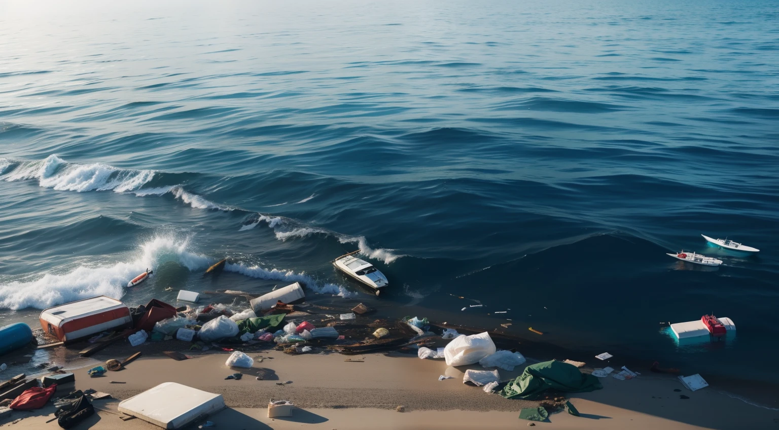 Garbage on the surface of the sea