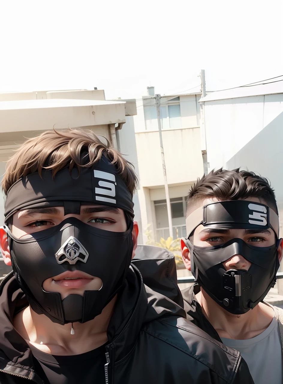 Two boys apply masks