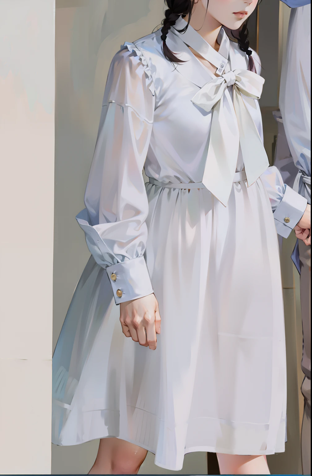 white skirt,There is a bow on the chest