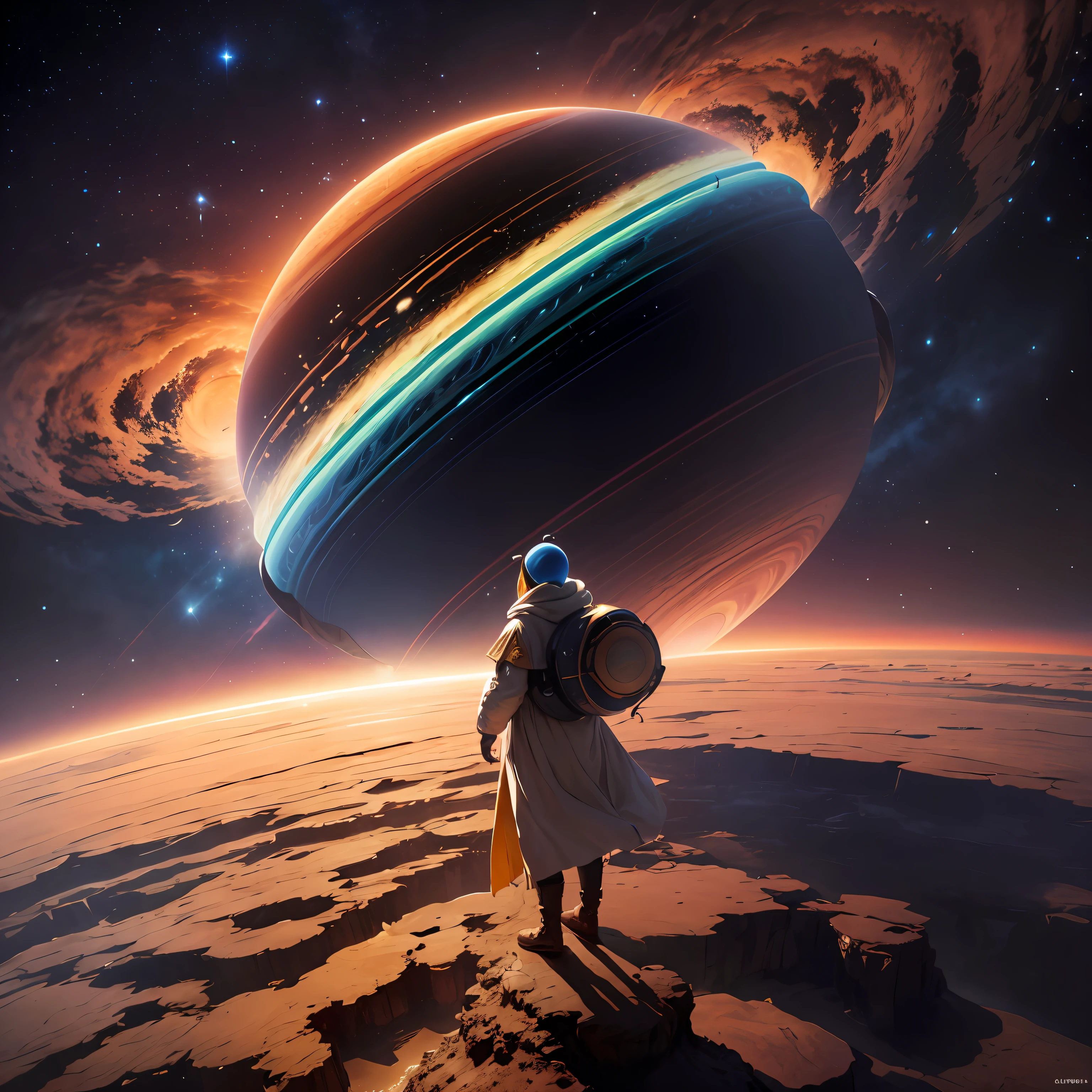 Standontheground,Giant planets appear in the sky,Giant planets levitate in front of you,Sense of oppression,Planets with halos,The giant planet in front of you is shattered