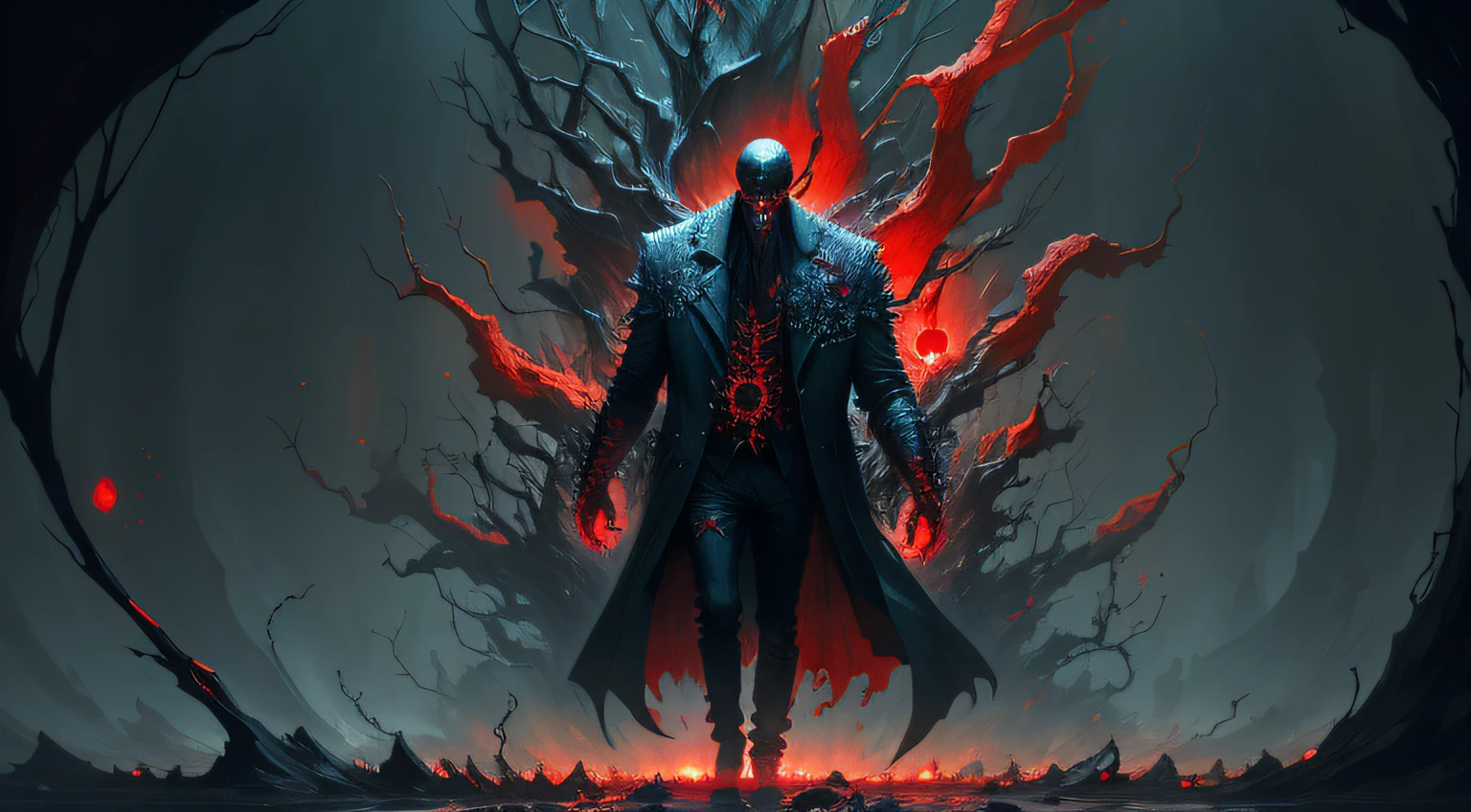 Red and black,A man surrounded by nightmares, cosmic horror,Diamond-clustered skin all over the body, Dark mood, Dark environment, the night, terroral, bloods, incrivel, Funk, panicking, be desperate,Full body armor